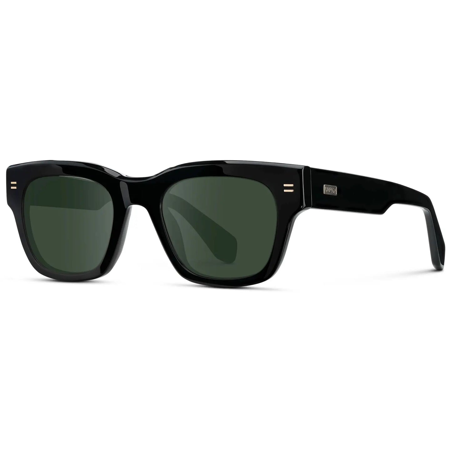Black / G15 || Men's Oversized Rectangular Prescription Sunglasses with Black Acetate Frame and Green Prescription Lens