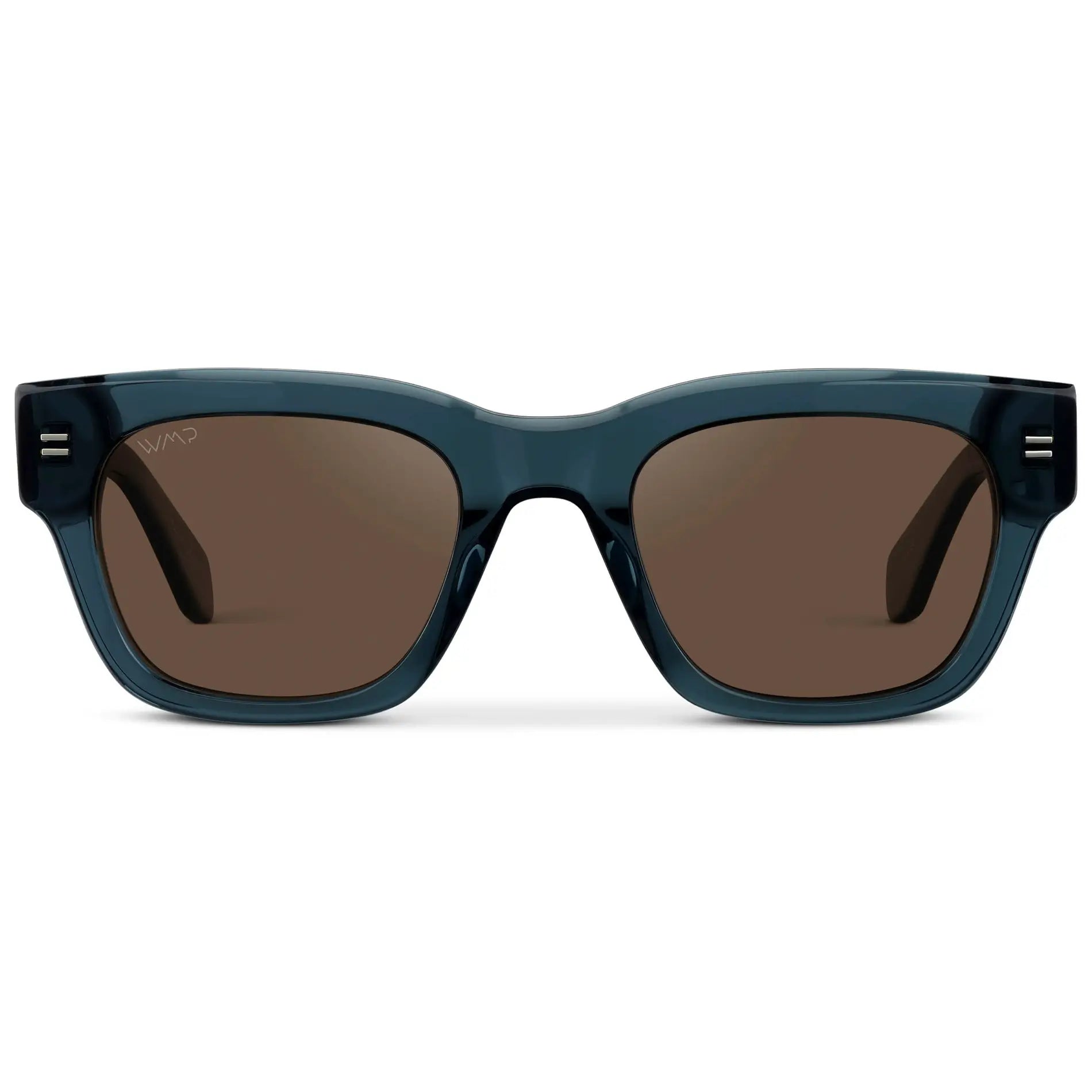 Crystal Steel Blue / Brown Lens || Men's Oversized Rectangular Sunglasses with Crystal Steel Blue Acetate Frame and Brown Polarized Lens