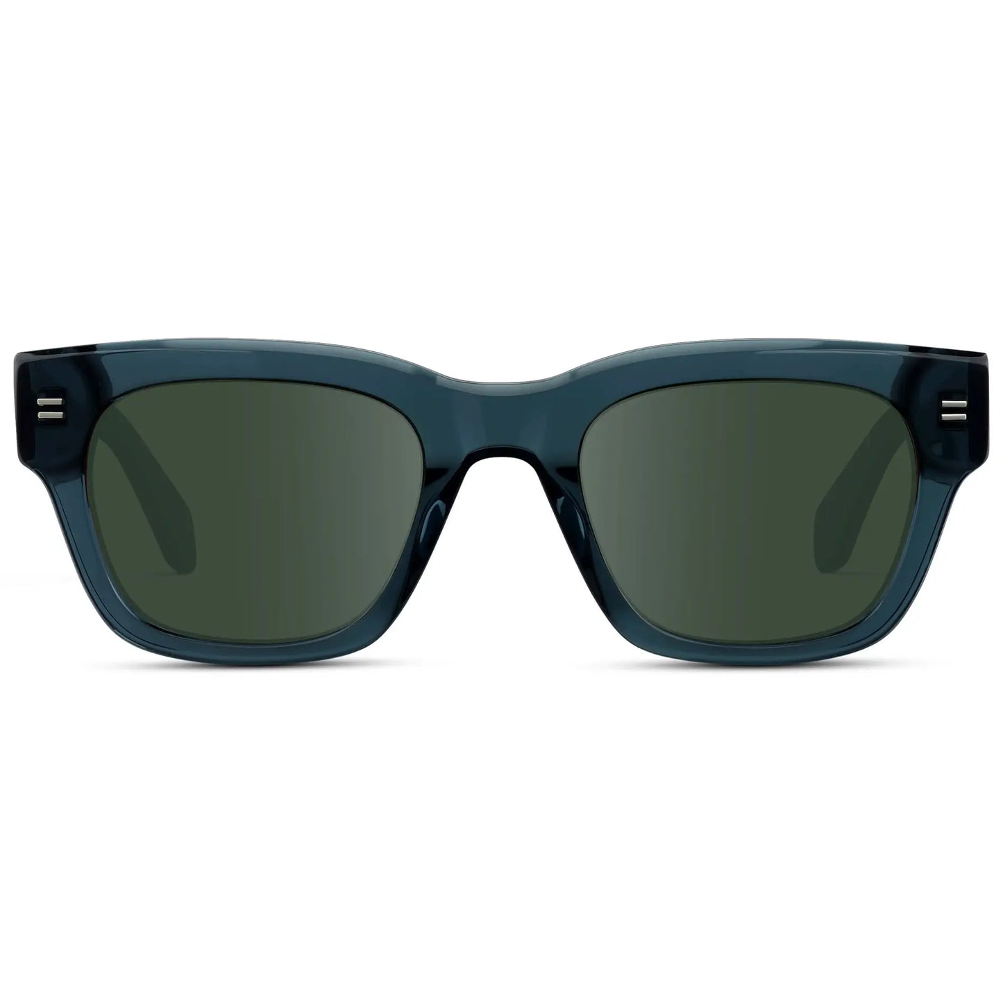 Crystal Steel Blue / G15 || Men's Oversized Rectangular Prescription Sunglasses with Crystal Steel Blue Acetate Frame and Green Prescription Lens