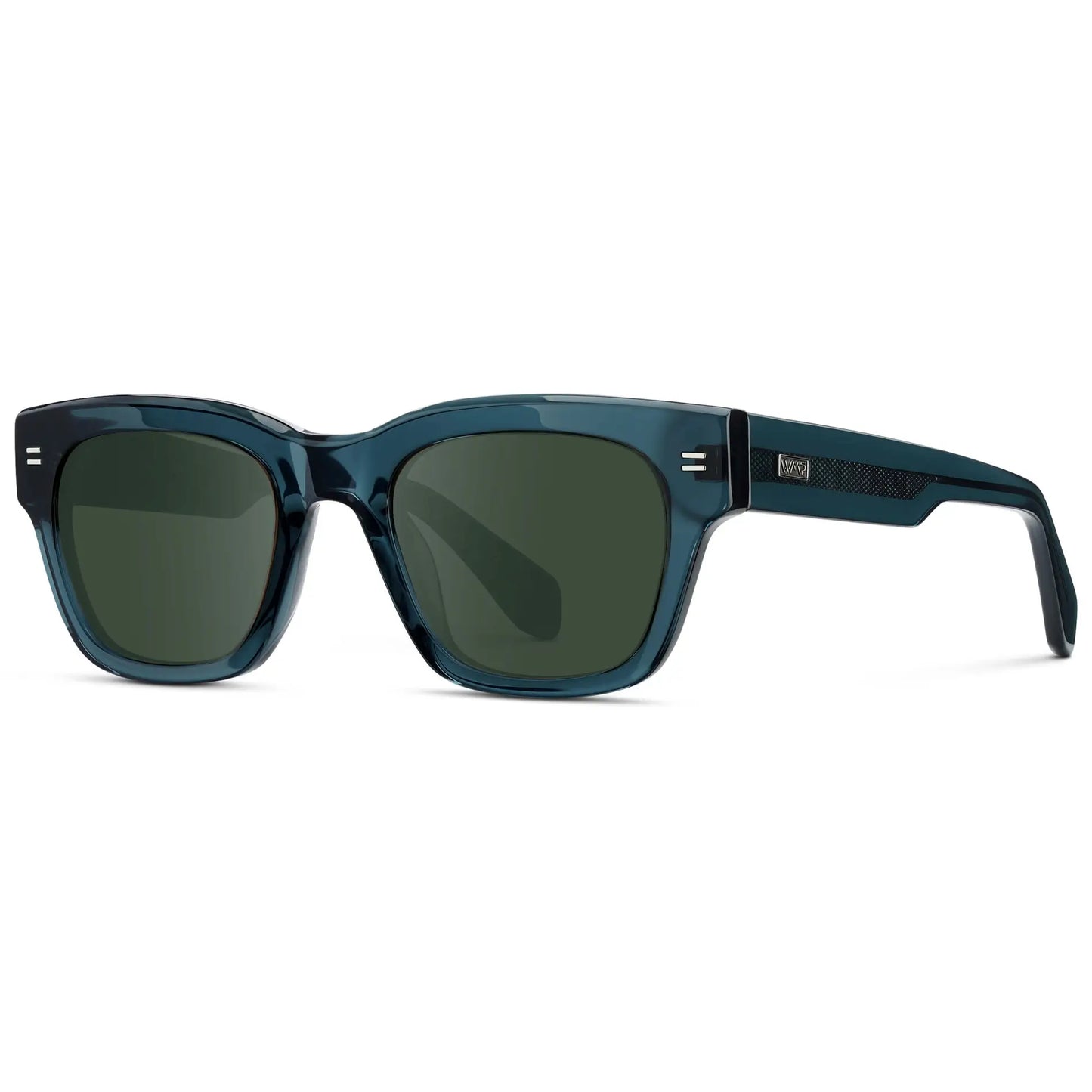 Crystal Steel Blue / G15 || Men's Oversized Rectangular Prescription Sunglasses with Crystal Steel Blue Acetate Frame and Green Prescription Lens