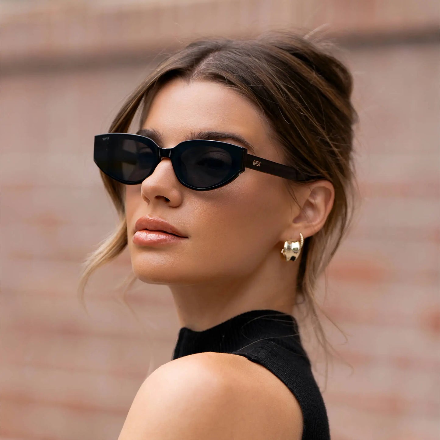Black / Triple Black Lens || Women's Narrow Cat-Eye Sunglasses with Black Acetate frame and Non-Polarized Triple Black Lens