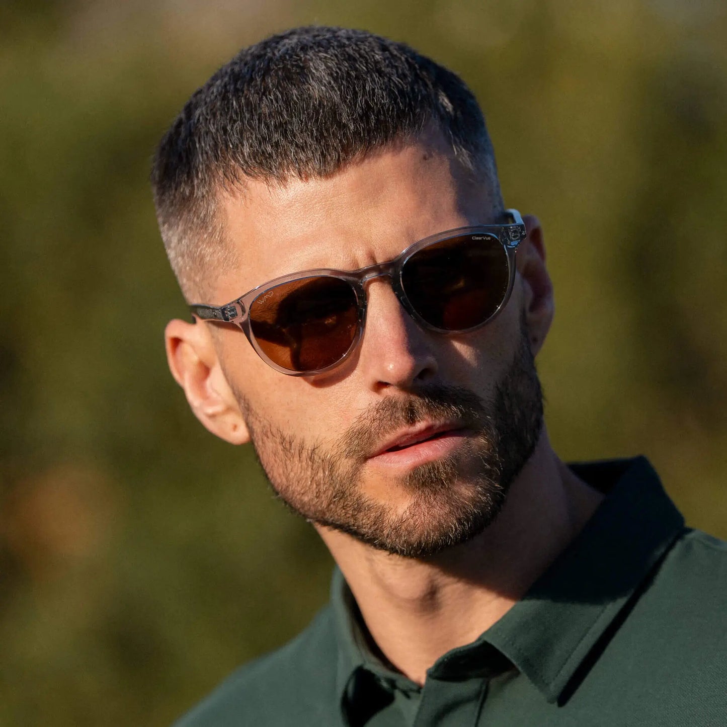 Denim Blue / Brown Lens || Unisex Round Sports Performance Sunglasses with Denim Blue Acetate Frame and Brown Polarized Oleophobic Lens