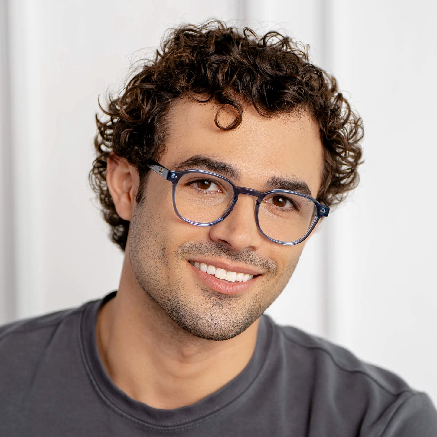 Pacific Blue || Men's Modern Geometric Square Eyeglasses with Pacific Blue Acetate Frame and Clear Prescriptions Lens