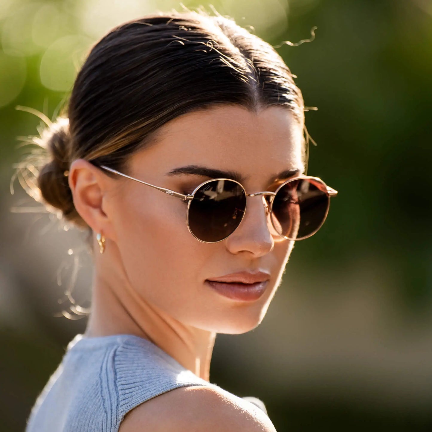 Gold / Brown Gradient Lens || Gold Round Metal Frame Sunglasses with Brown Polarized Lenses