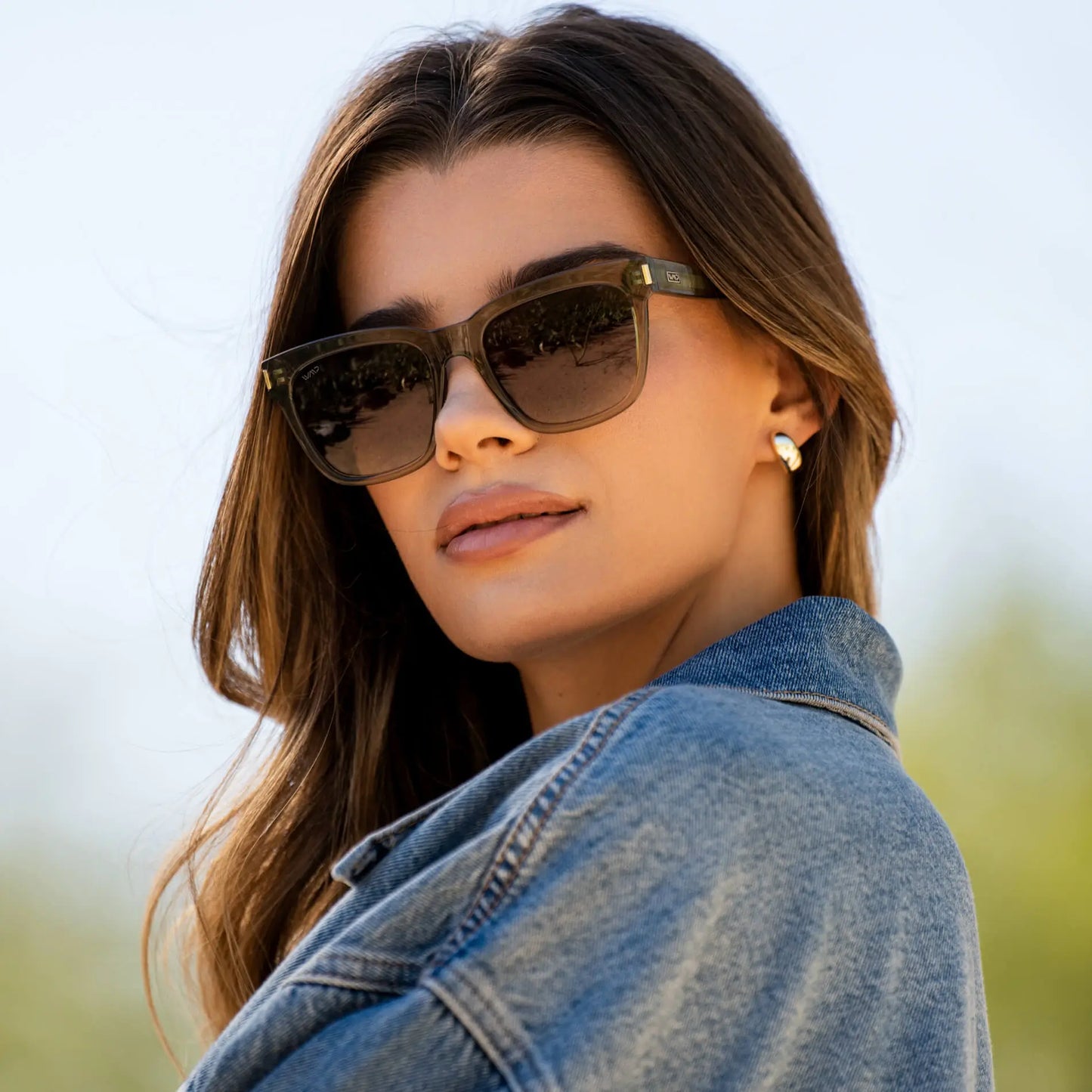 Crystal Moss Green / Brown Gradient Lens || Green Cateye Frame Sunglasses with Brown Polarized Lenses