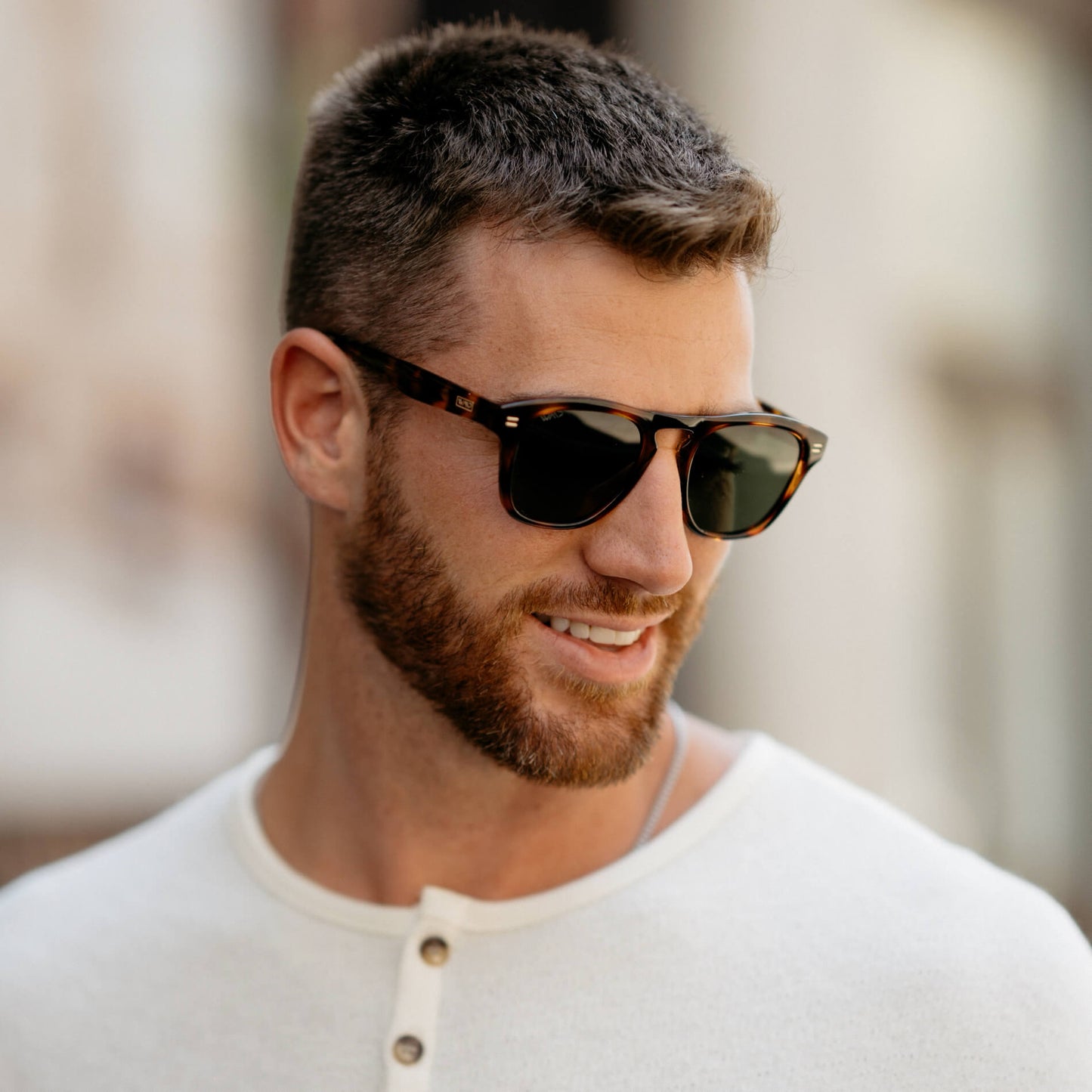 Whiskey Brown Tortoise / Smoke Green Lens || Acetate Square Sunglasses in Whiskey Brown Tortoise Frame with Smoke Green Polarized Lenses