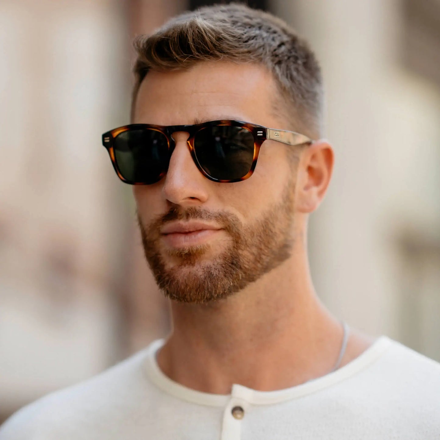 Whiskey Brown Tortoise / Smoke Green Lens || Acetate Square Sunglasses in Whiskey Brown Tortoise Frame with Smoke Green Polarized Lenses