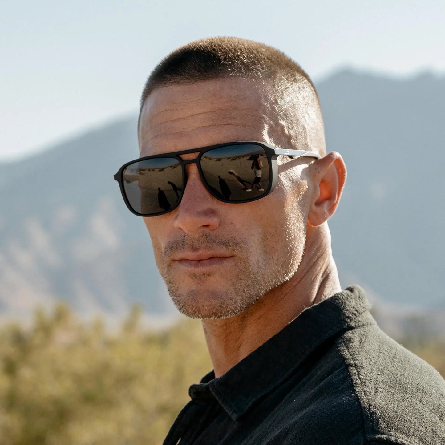 Matte Black || Black Square Aviator Sunglasses with Black Polarized Lenses