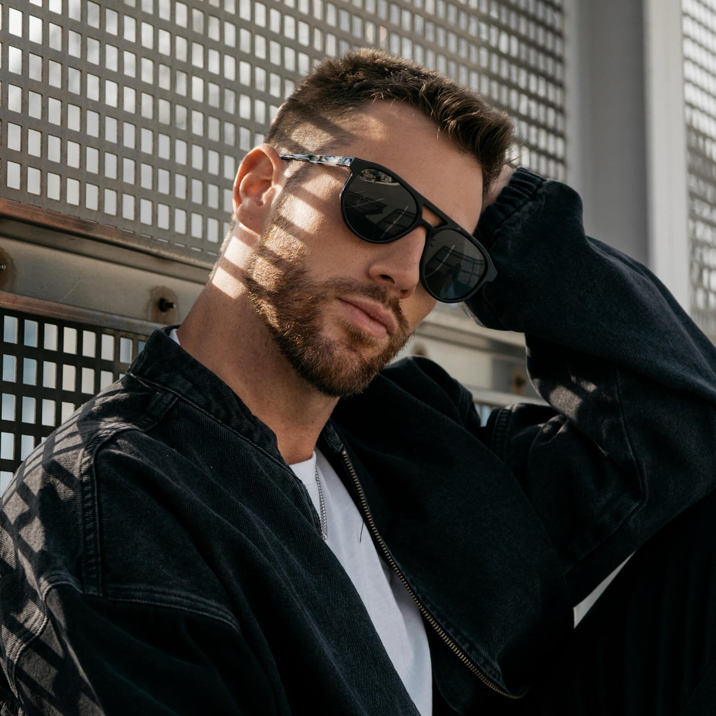 Black Beige Tortoise / Black Lens || Men’s Modern Double Bridge Aviator Black Beige Tortoise Polarized Sunglasses with Black Lenses