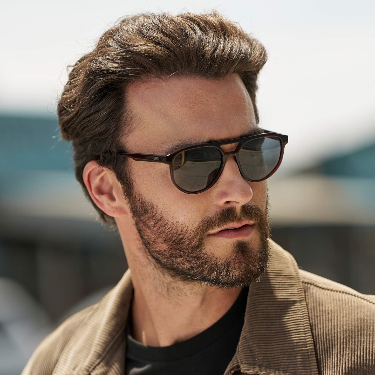 Red Garnet / Dark Blue Lens || Men’s Modern Double Bridge Aviator Red Garnet Sunglasses with Dark Blue Lenses