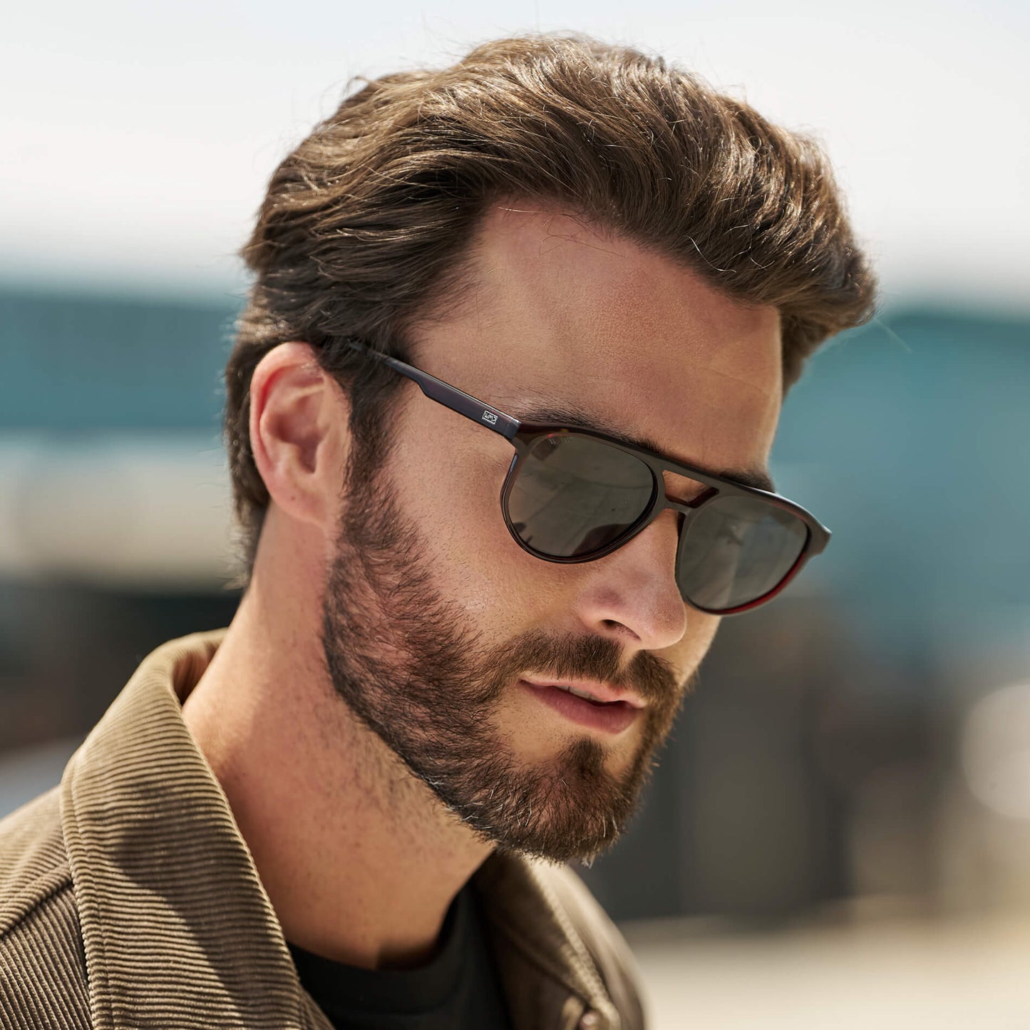 Red Garnet / Dark Blue Lens || Men’s Modern Double Bridge Aviator Red Garnet Sunglasses with Dark Blue Lenses