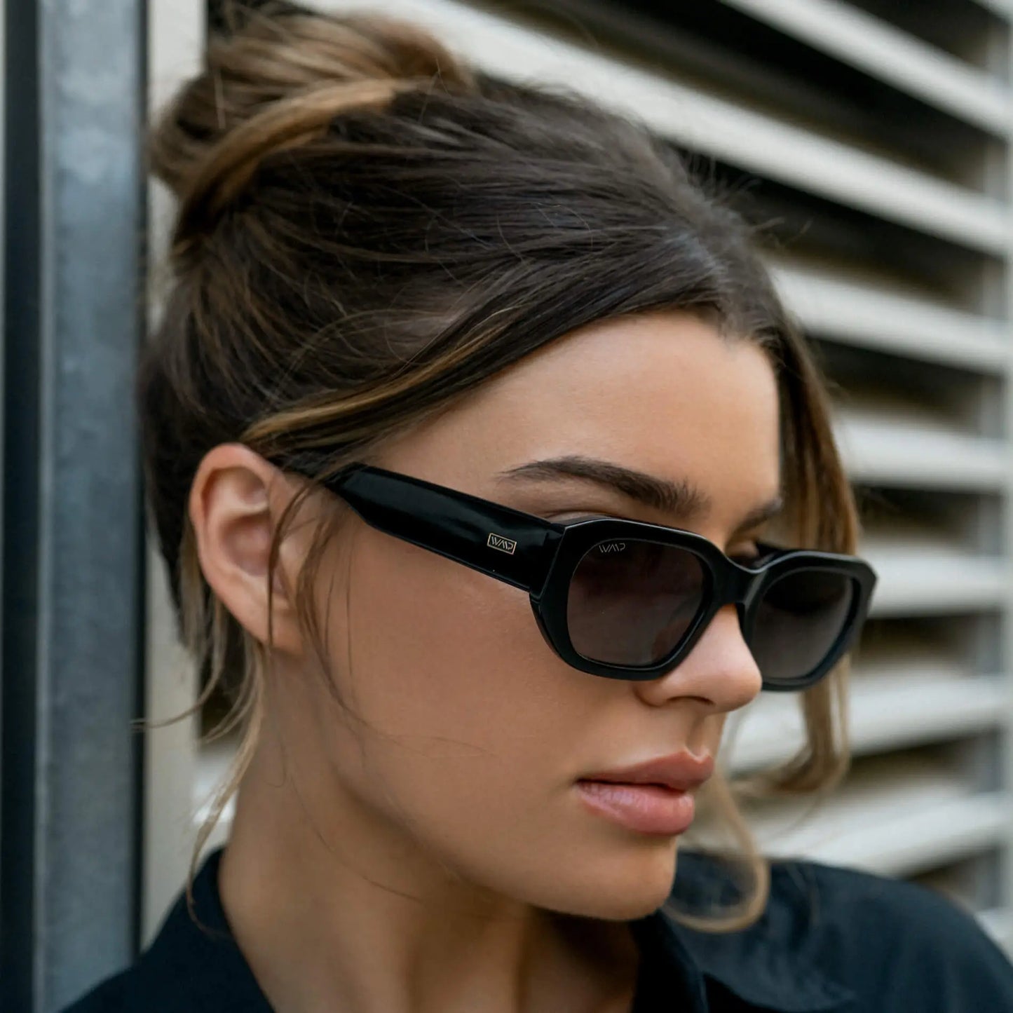 Black / Triple Black Lens || Women's Rectangular Cateye Sunglasses with Black Acetate Frame and Triple Black Polarized Lens