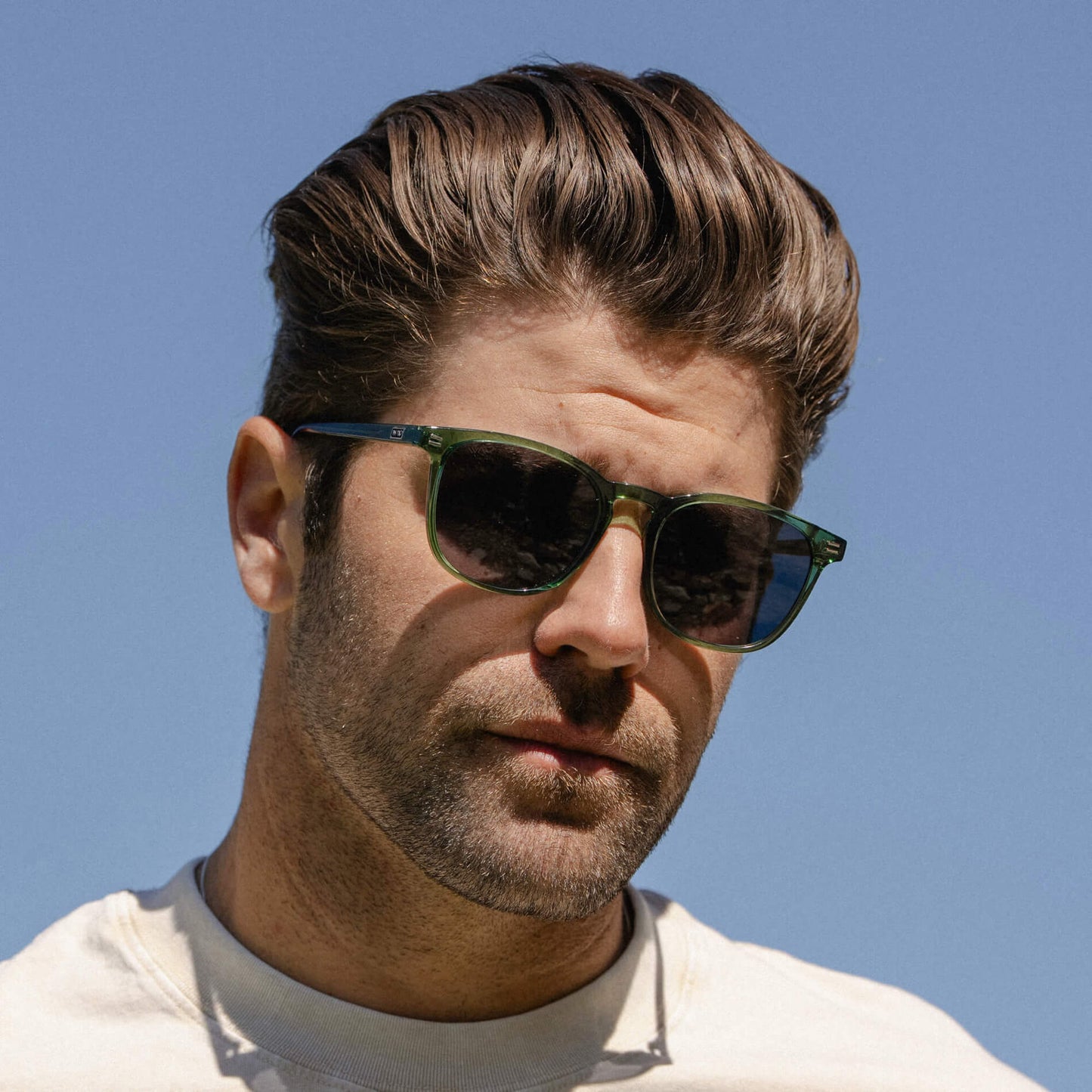 Emerald Green / Black Lens || Men's Green Square Frame Sunglasses with Black Polarized Lenses