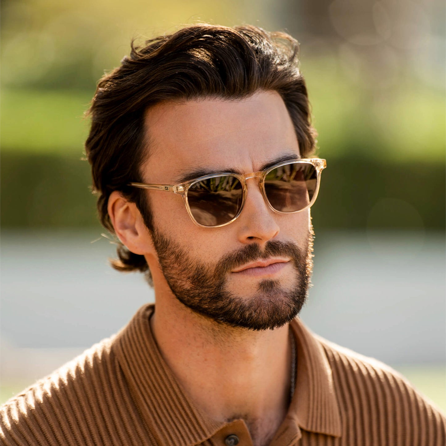 Crystal Sand Brown / Dark Beige Gradient Lens || Light Brown Square Frame Sunglasses with Brown Polarized Lenses