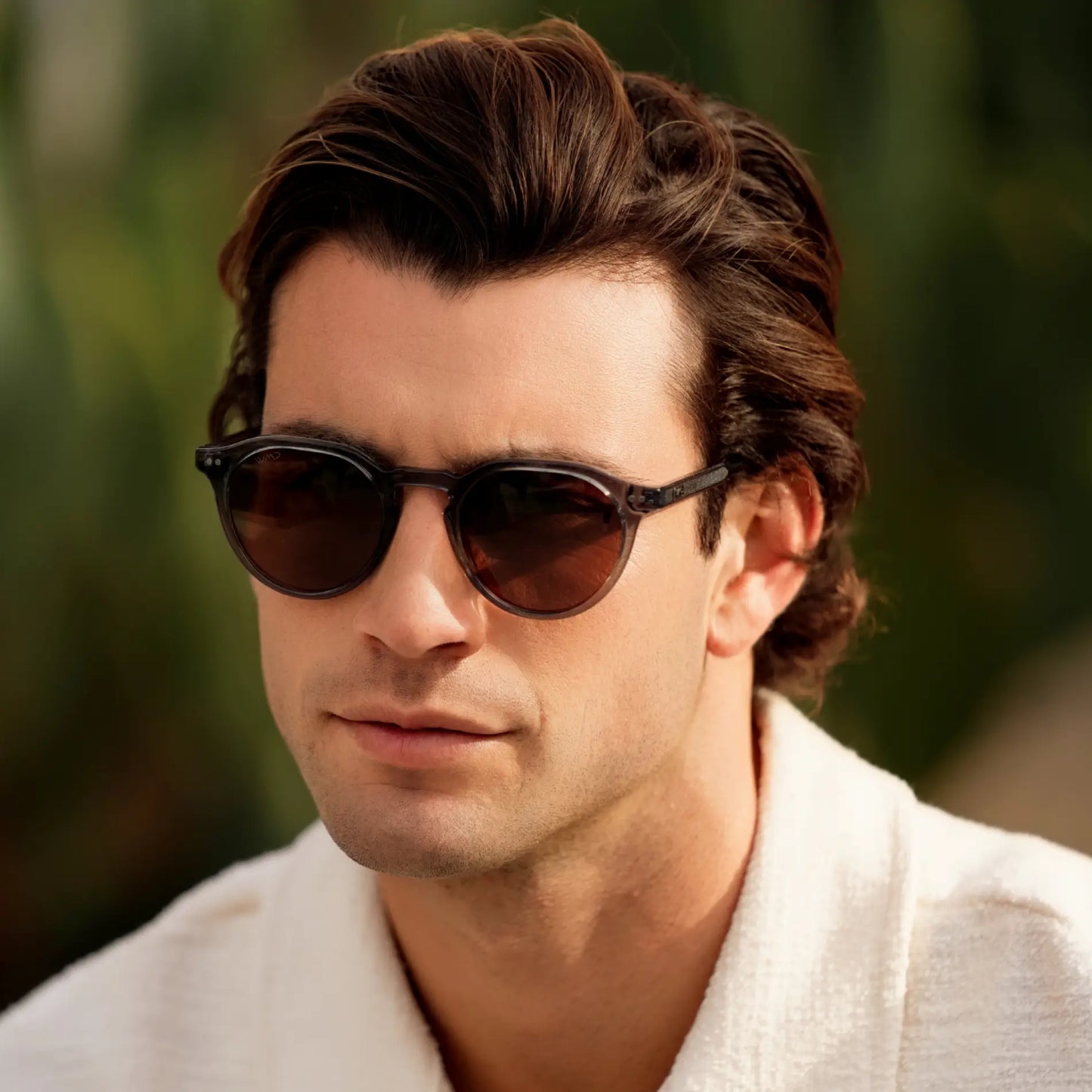 Crystal Stone Blue / Brown Lens || Men's Round Polarized Sunglasses with Blue acetate frame and brown lens