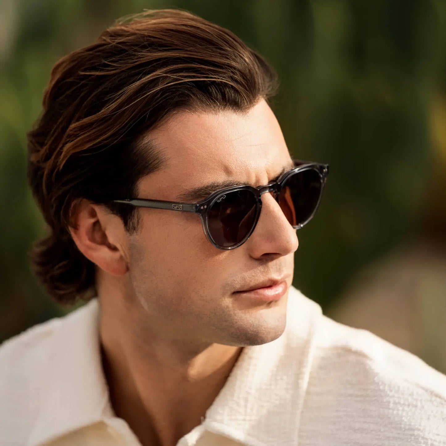 Crystal Stone Blue / Brown Lens || Men's Round Polarized Sunglasses with Blue acetate frame and brown lens