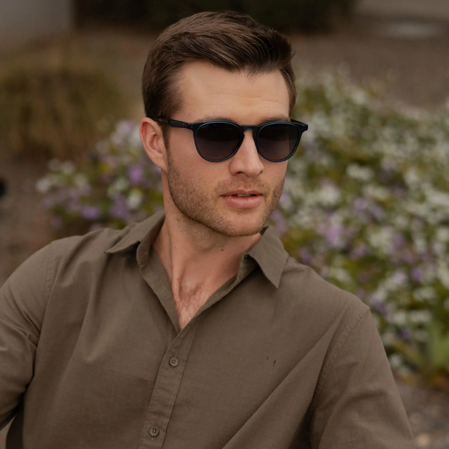 Crystal Cobalt / Black Gradient Lens || Men's Round Polarized Sunglasses with Blue Frame and Grey Lenses