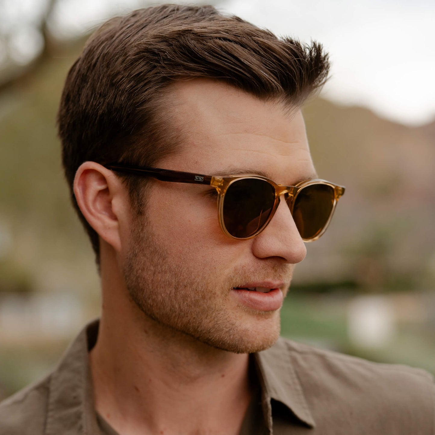 Crystal Brown Marble / Brown Lens || Men's Round Polarized Sunglasses with Brown Frame and Brown Lenses