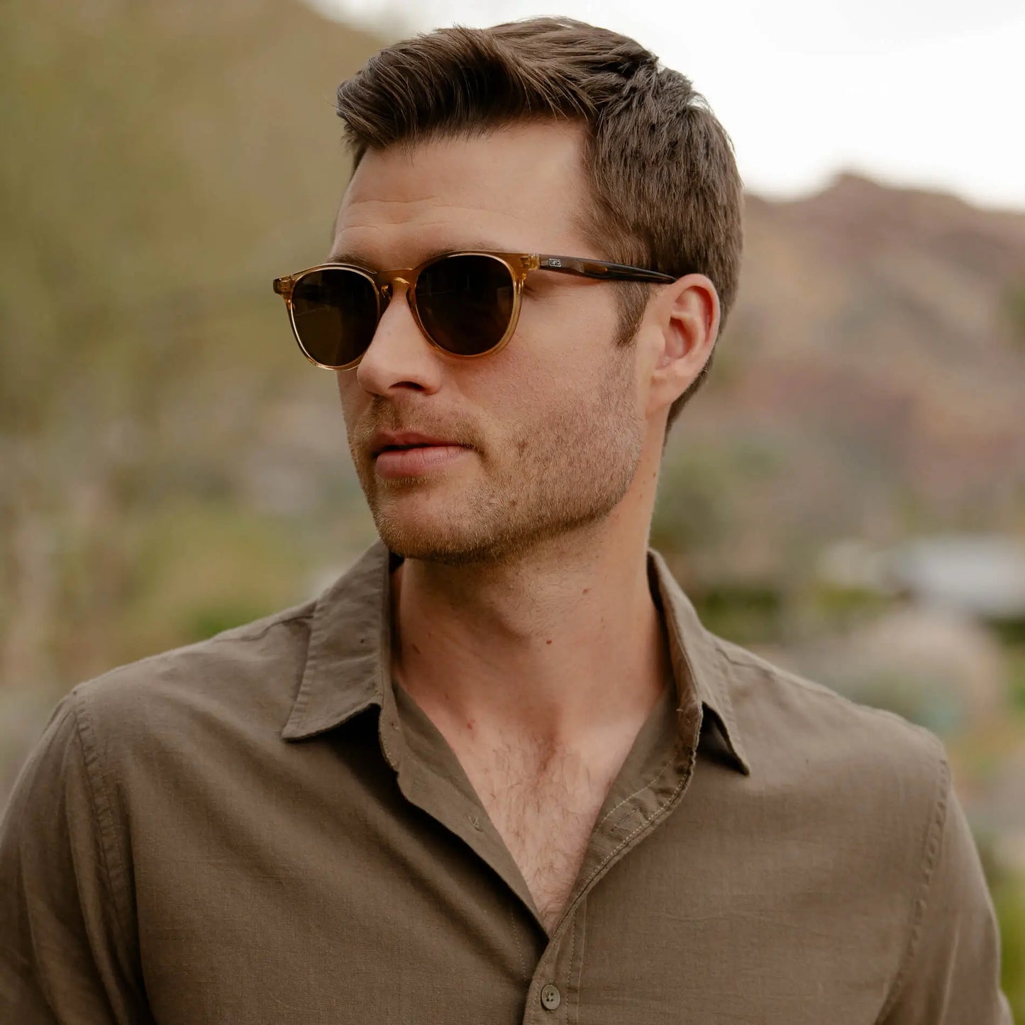 Crystal Brown Marble / Brown Lens || Men's Round Polarized Sunglasses with Brown Frame and Brown Lenses