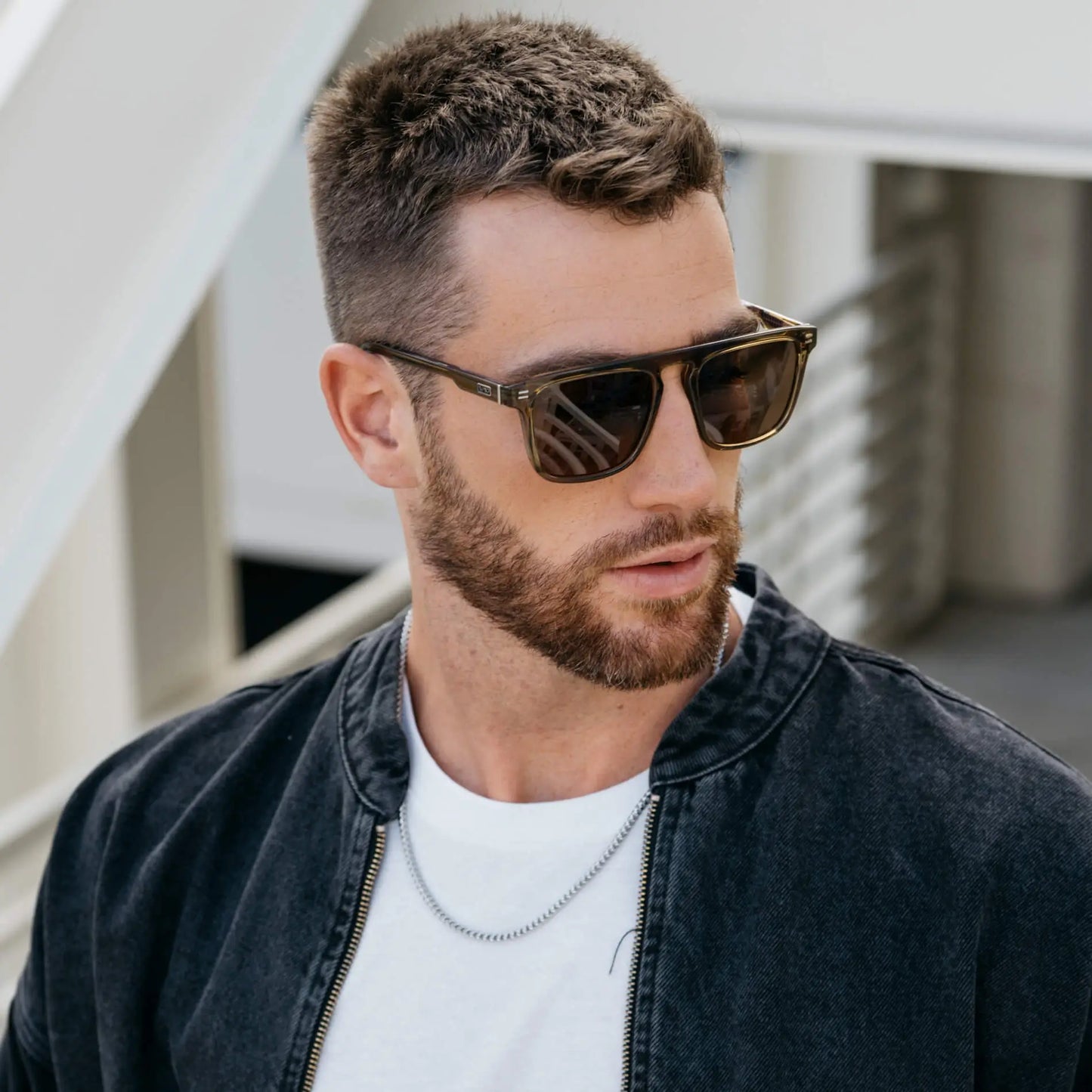 Crystal Verde / Brown Lens || Men's Green Square Sunglasses with Brown Polarized Lenses