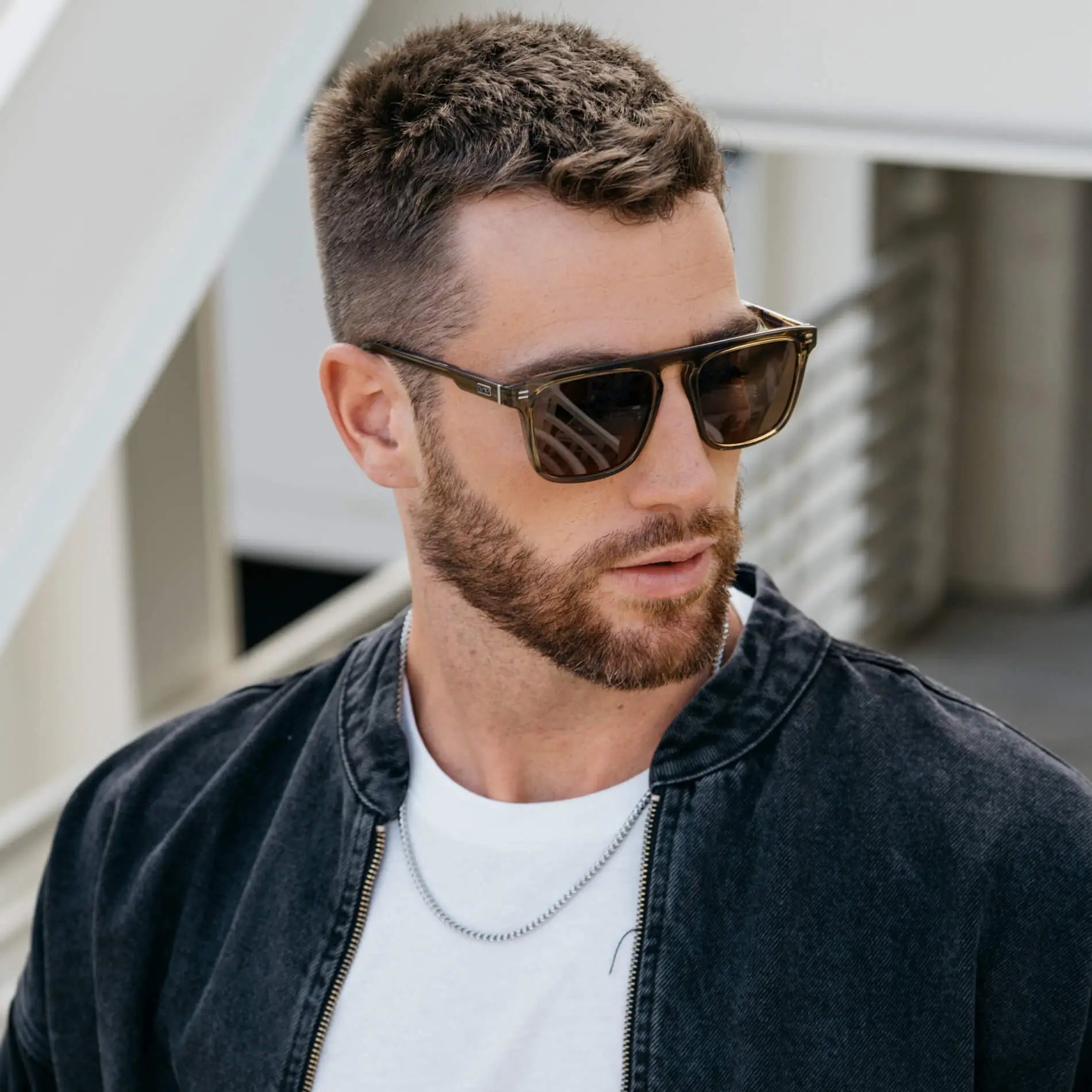 Crystal Verde / Brown Lens || Men's Green Square Sunglasses with Brown Polarized Lenses