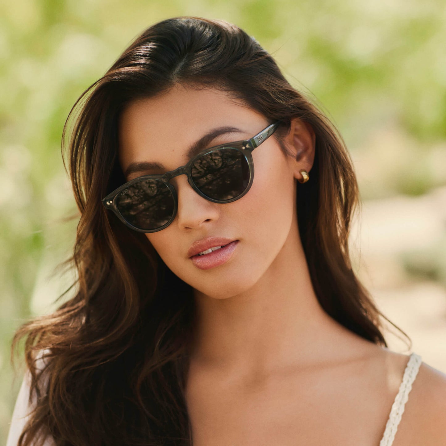 Crystal Blue Frame / Black Lens || Women's Blue Round Frame Sunglasses with Black Polarized Lenses