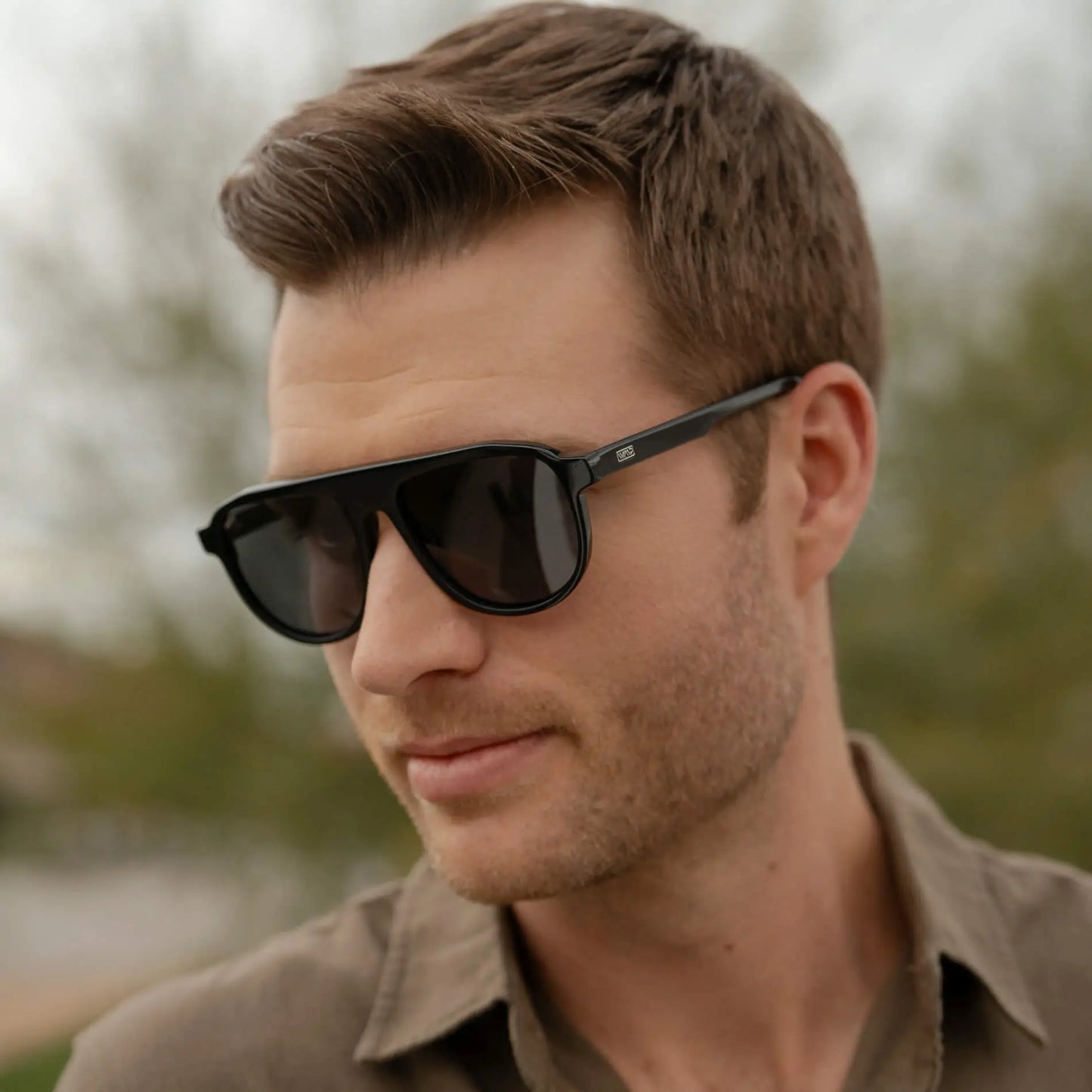 Glossy Black / Black Lens || Black Aviator Sunglasses with Black Polarized Lenses