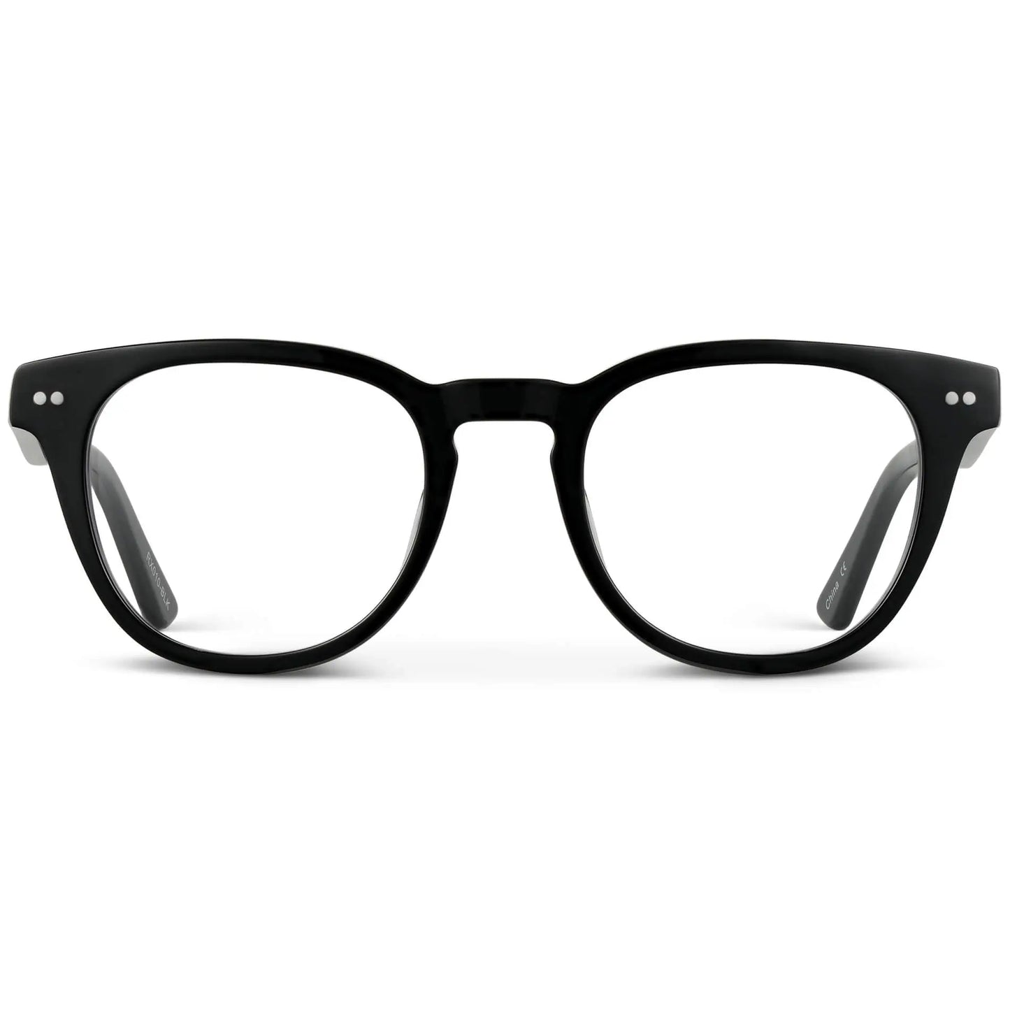 Black || Women's Black Acetate Round frame with Clear Prescription Lens on a white background