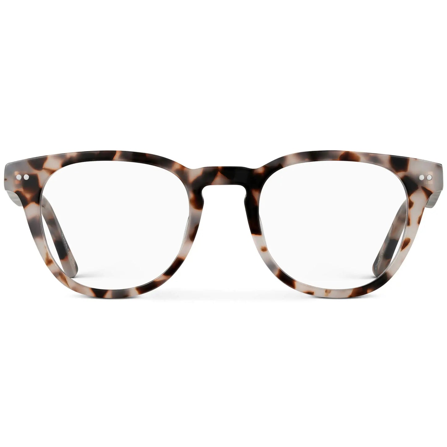 Blush Pink Tortoise || Women's Blush Pink Tortoise Acetate Round Frame with Clear Prescription Lens on a white background