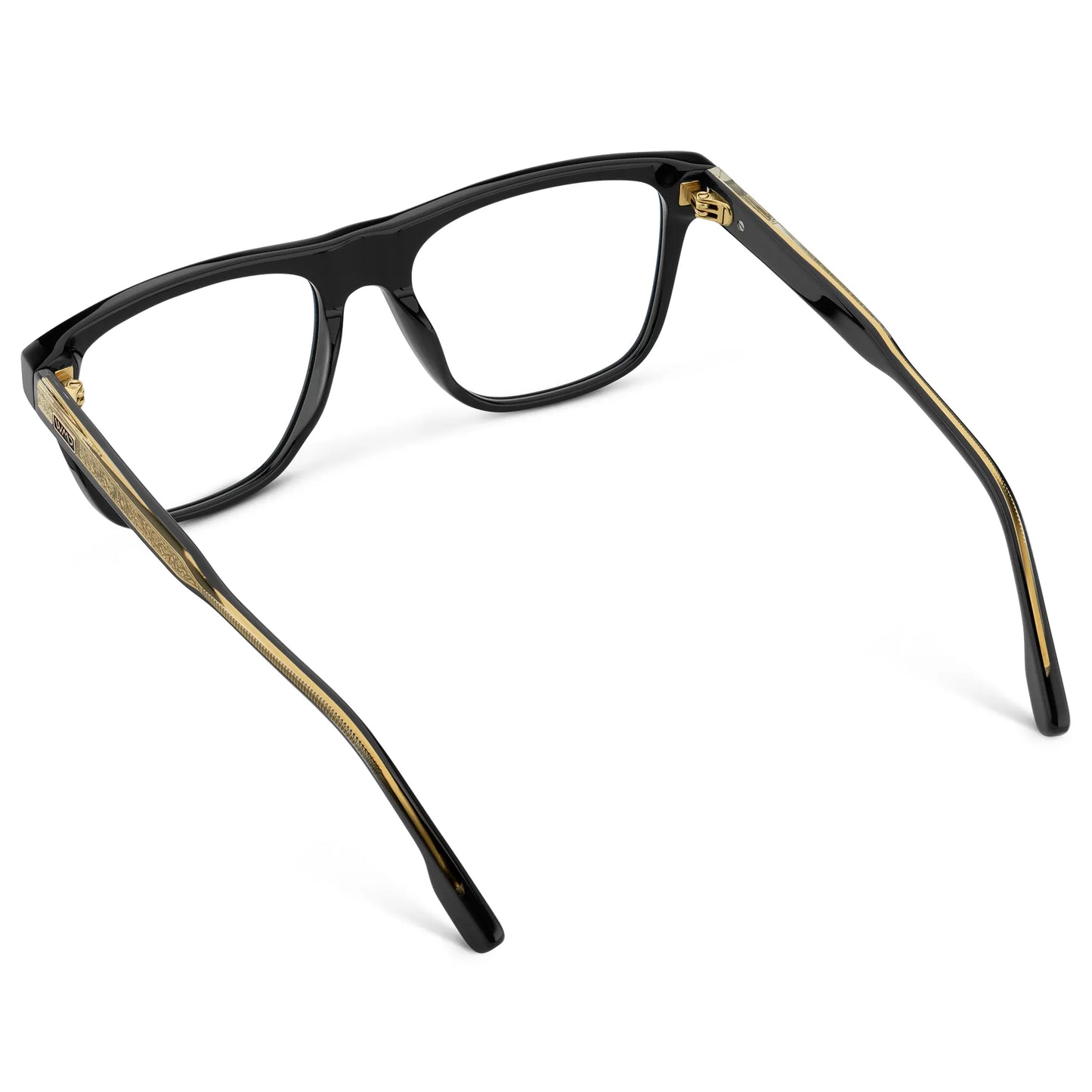 Black || Back view of Men's Rectangular Prescription Eyeglasses with Black Frame and Clear Lens on a white background