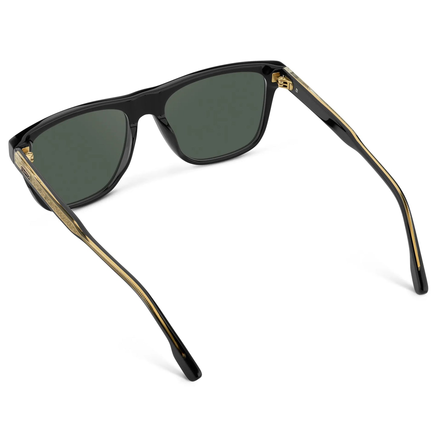 Black / G15 || Back view of Men's Rectangular Prescription Sunglasses with Black Frame and Green Lens on a white background