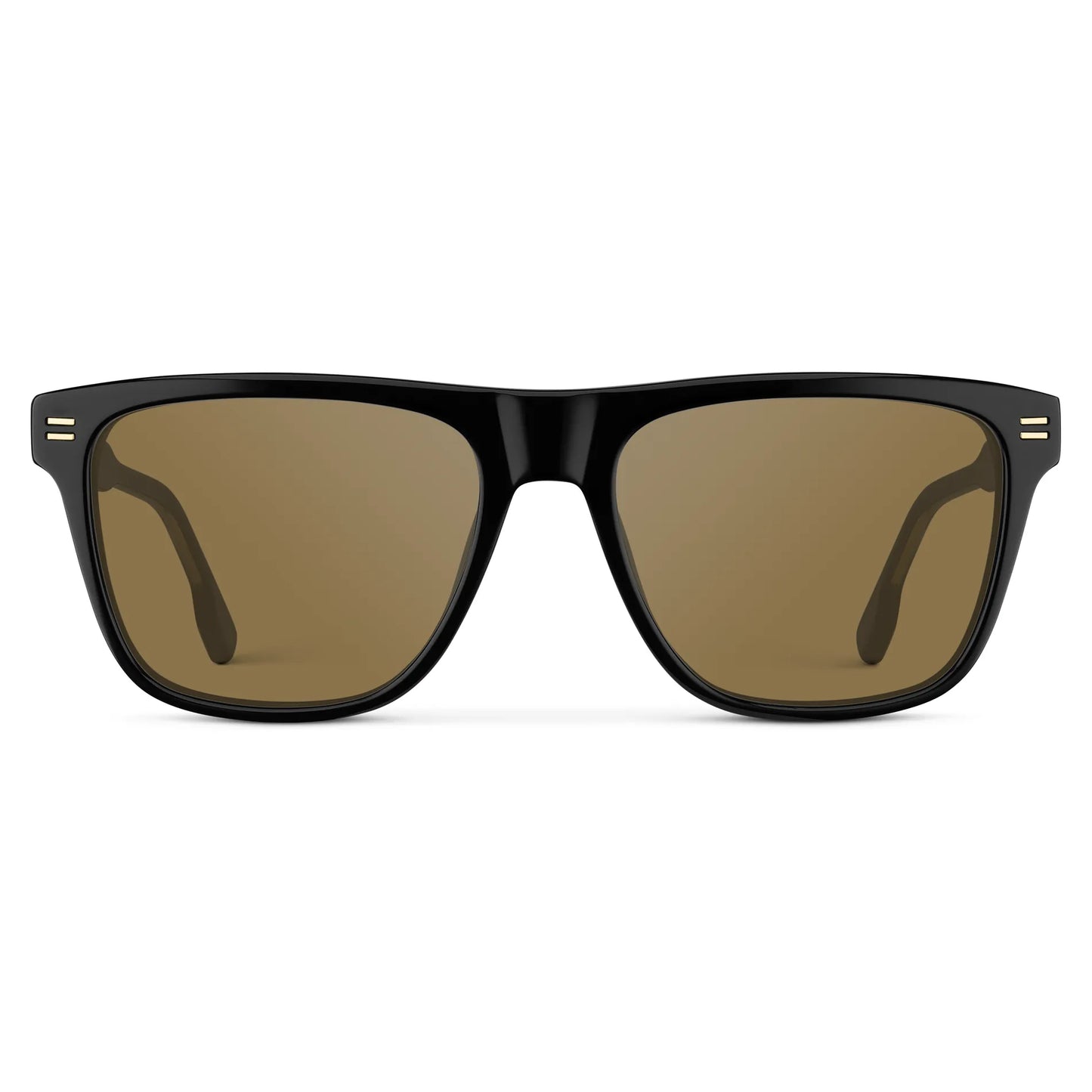 Black / Amber || Front view of Men's Rectangular Prescription Sunglasses with Black Frame and Brown Lens on a white background