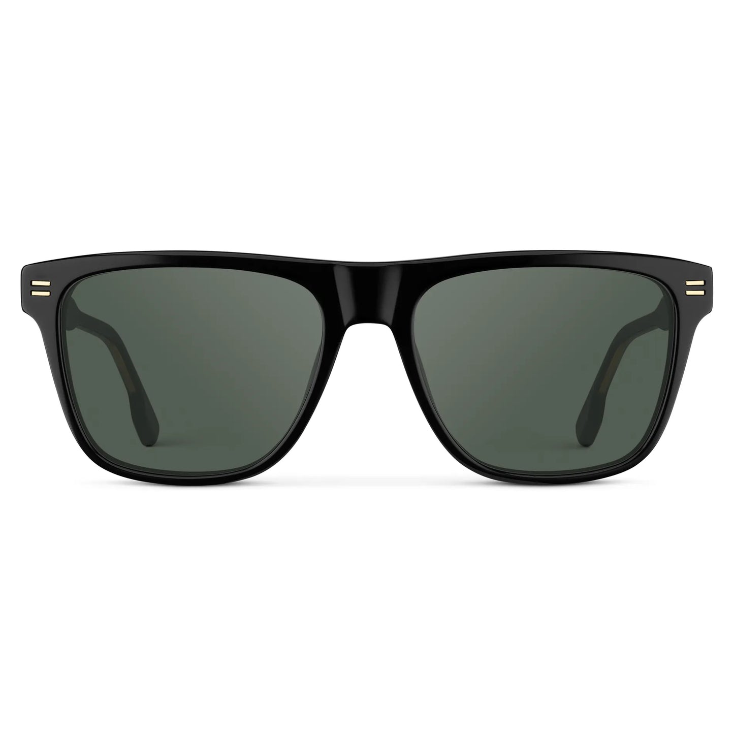 Black / G15 || Front view of Men's Rectangular Prescription Sunglasses with Black Frame and Green Lens on a white background