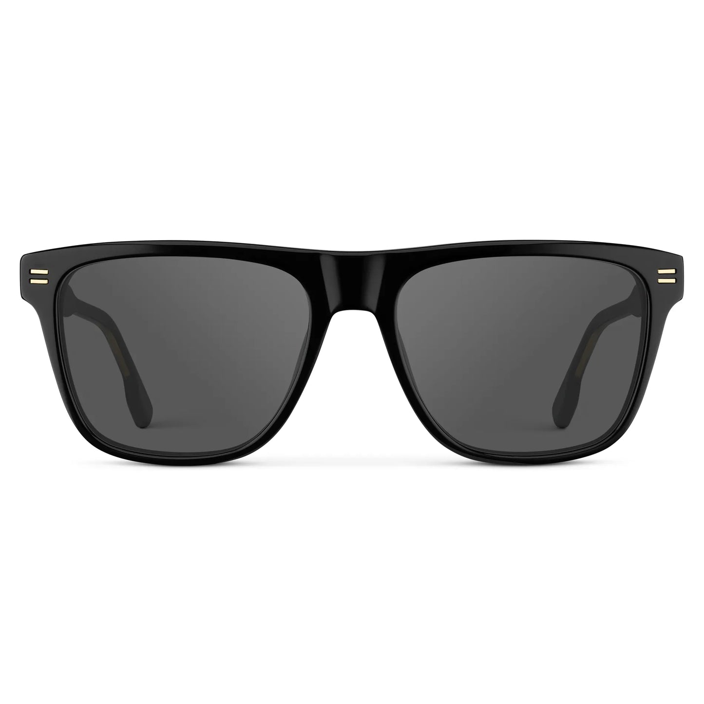 Black / Grey || Front view of Men's Rectangular Prescription Sunglasses with Black Frame and Grey Lens on a white background