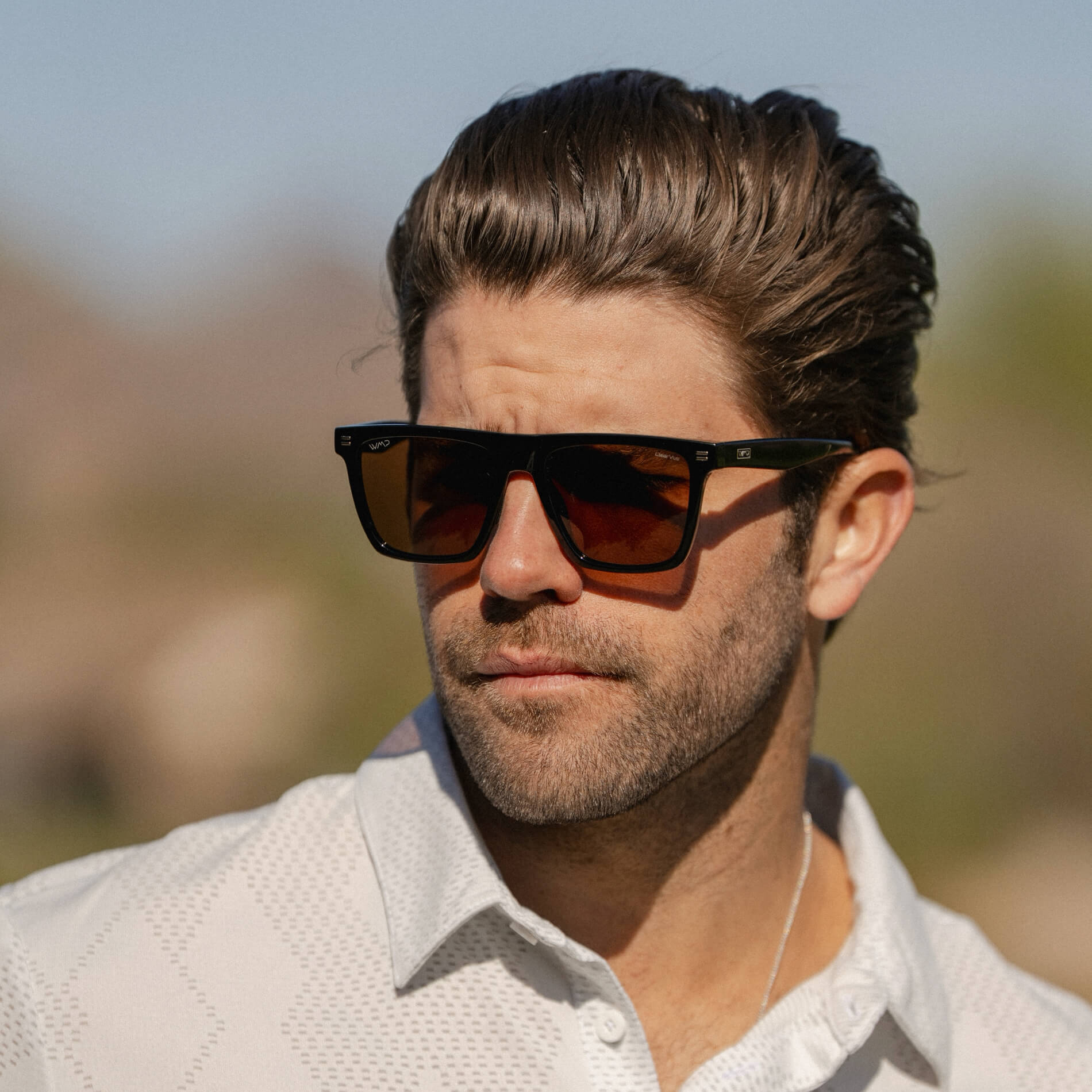 Black / Brown Lens || Black Rectangle Frame Sunglasses with Brown Polarized Lenses