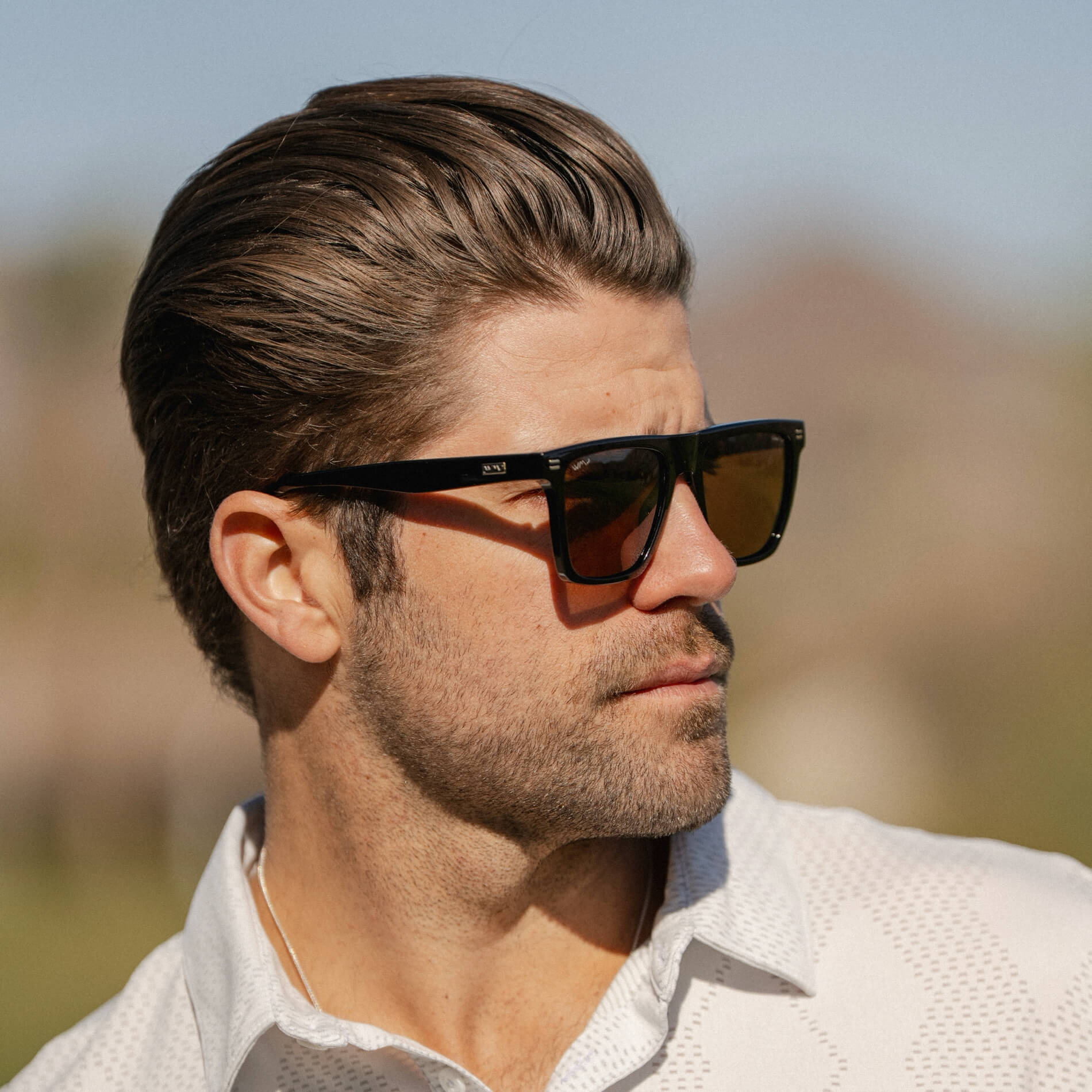 Black / Brown Lens || Black Rectangle Frame Sunglasses with Brown Polarized Lenses