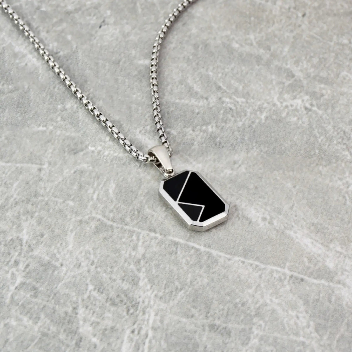 Silver / Dusk Black Pendant || Handmade Staple Necklace with Silver Stainless Steel Chain and Black Porcelain Pendant
