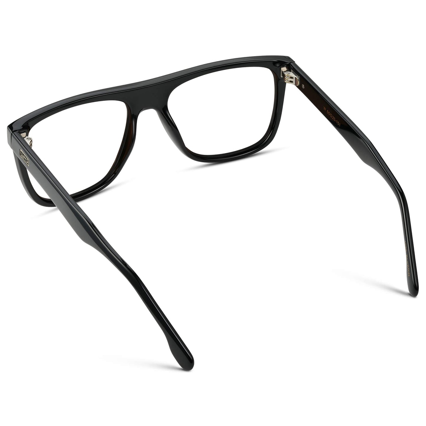 Black || Square Frame Glasses with Clear Prescription Lenses back view.