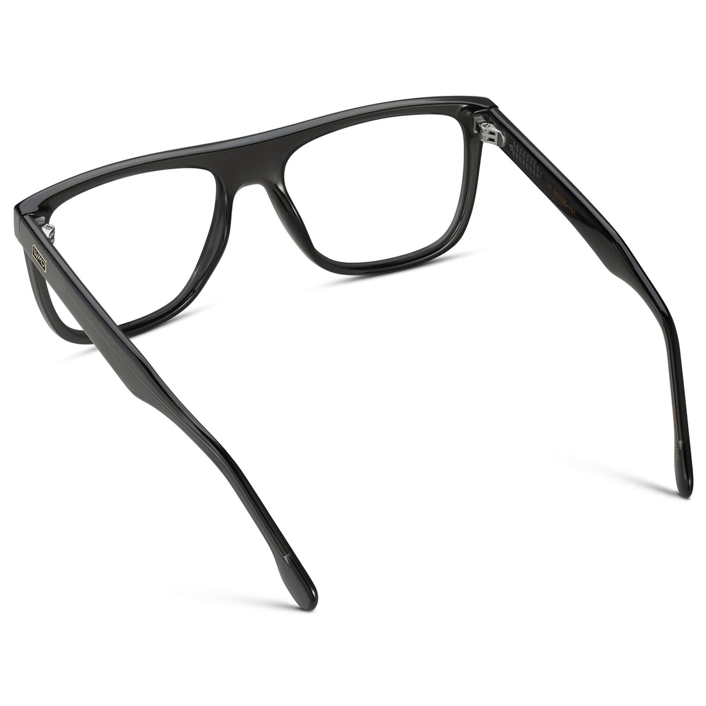 Crystal Carbon Grey || Square Frame Glasses with Clear Prescription Lenses back view.