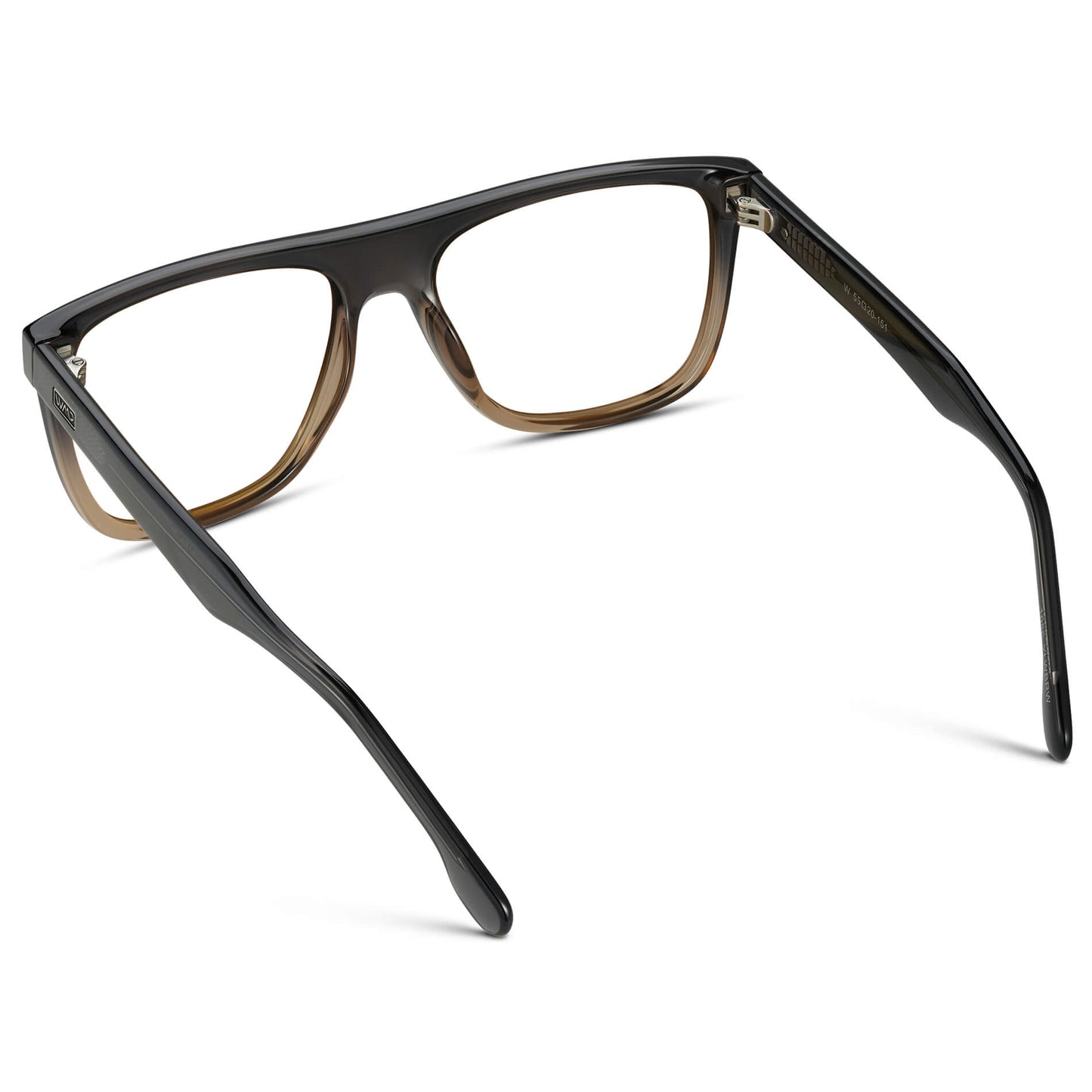 Carbon Champagne || Square Frame Glasses with Clear Prescription Lenses back view.