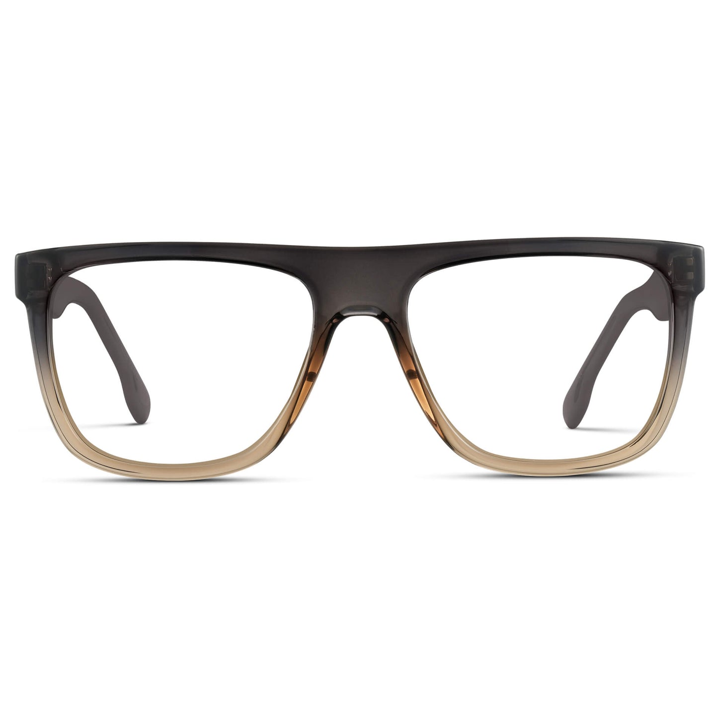 Carbon Champagne || Square Frame Glasses with Clear Prescription Lenses front view.