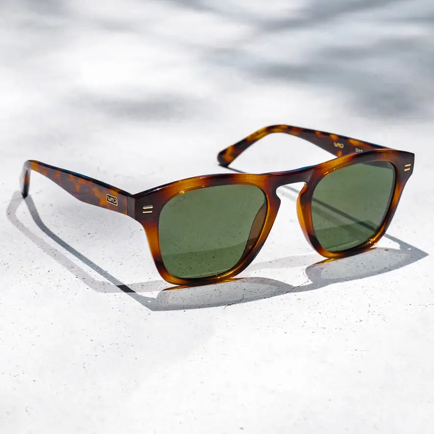 Whiskey Brown Tortoise / Smoke Green Lens || Acetate Square Sunglasses in Whiskey Brown Tortoise Frame with Smoke Green Polarized Lenses