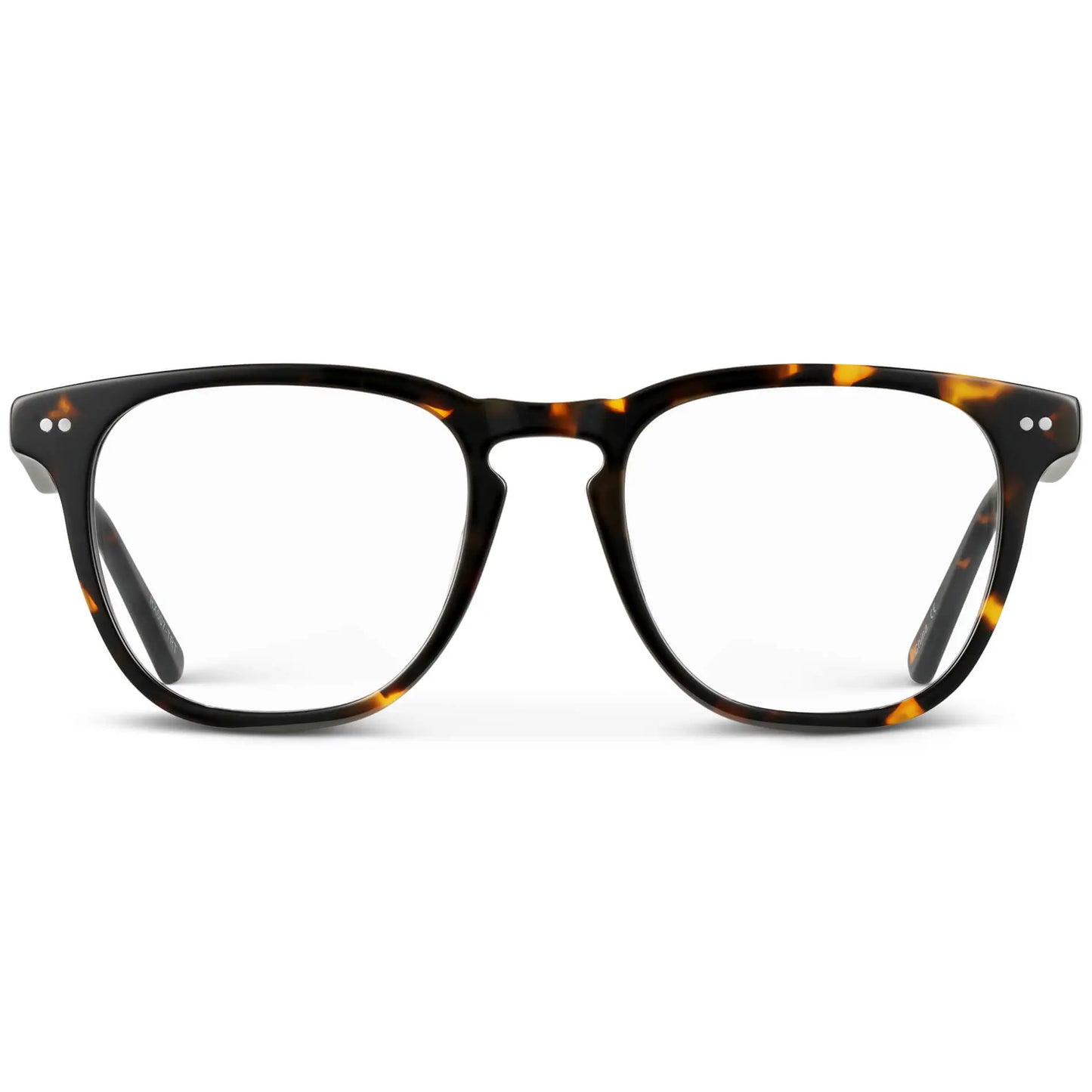 Brown Tortoise || Men's square brown tortoise acetate frame with clear blue light blocking lens on a white background