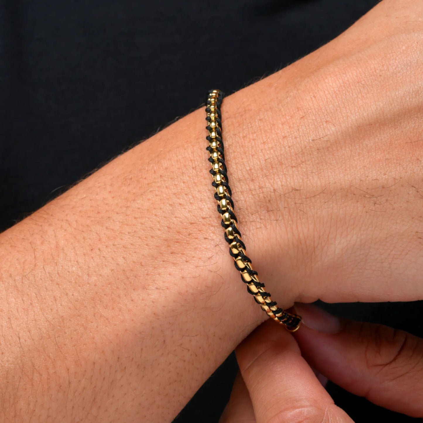 Gold / Black Rope || Minimal Gold Chain Bracelet with Black Woven Rope.
