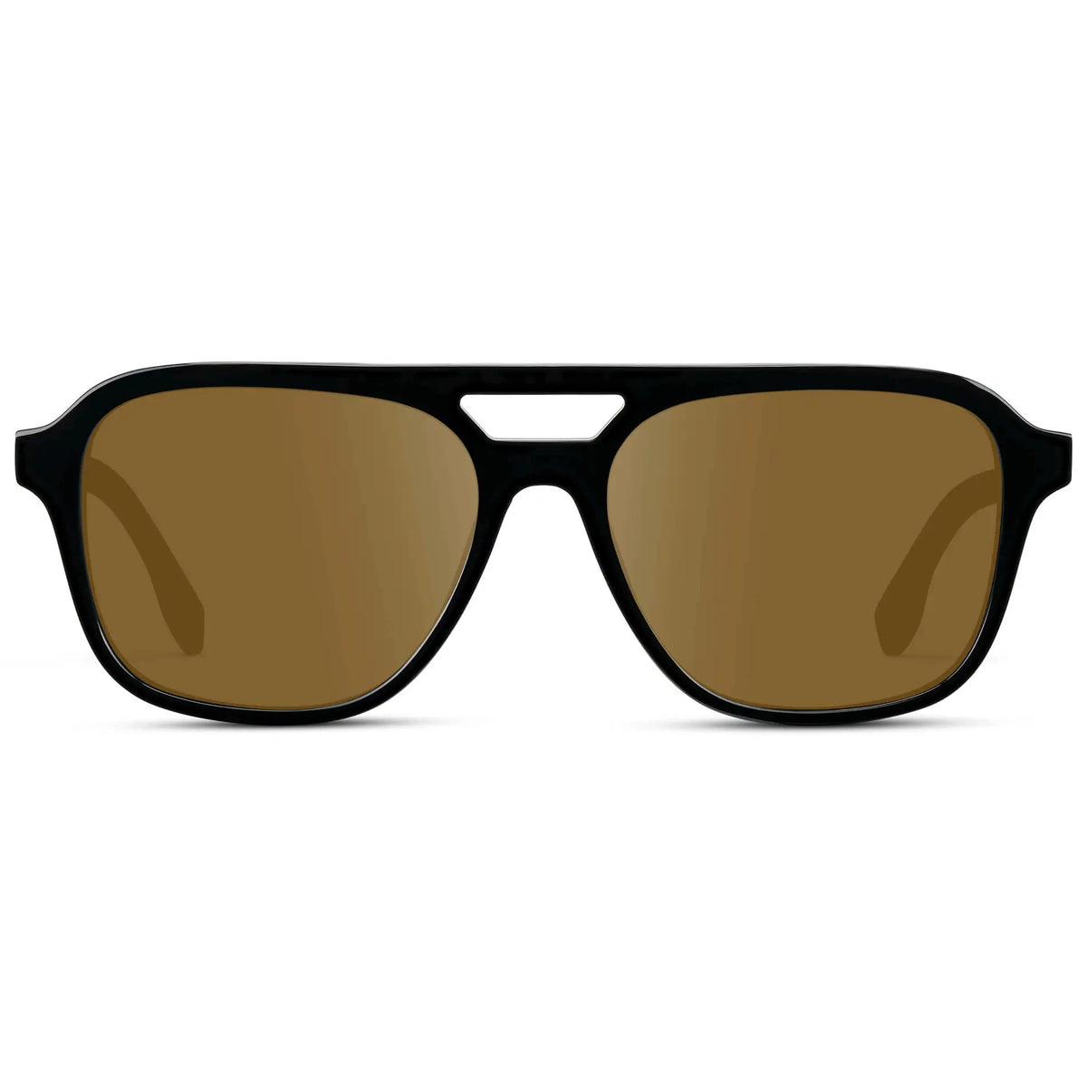 Black / Amber || Men's Double Bridge Aviator Prescription Sunglasses with Black Acetate Frame and Amber Prescription Lens