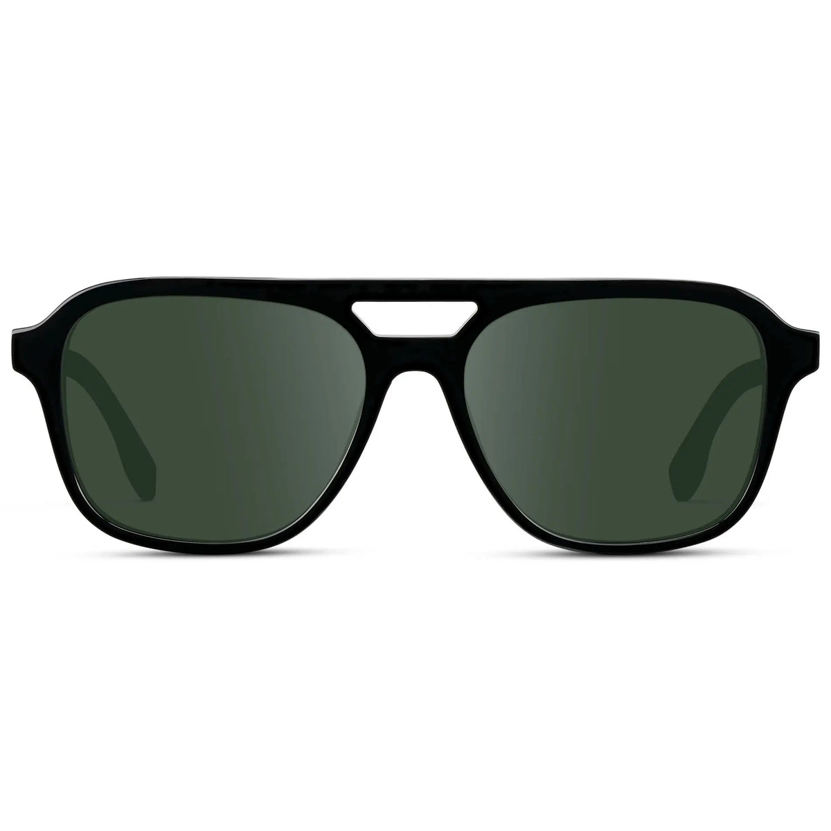 Black / G15 || Men's Double Bridge Aviator Prescription Sunglasses with Black Acetate Frame and Green Prescription Lens