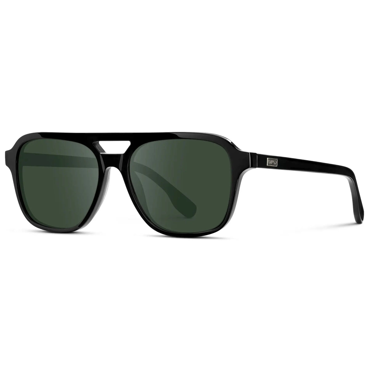 Black / G15 || Men's Double Bridge Aviator Prescription Sunglasses with Black Acetate Frame and Green Prescription Lens