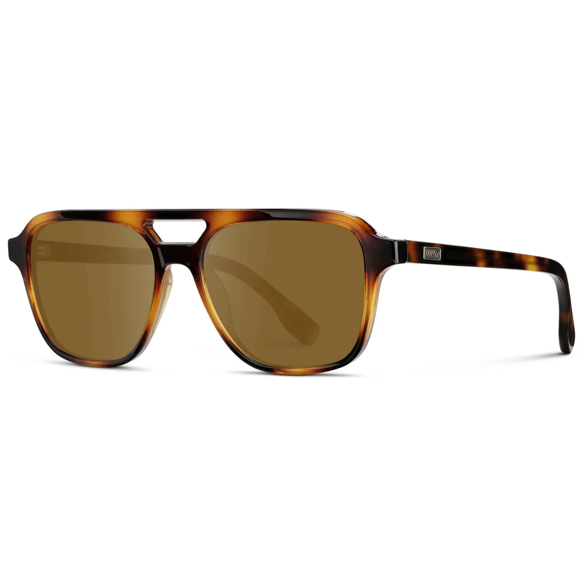 Whiskey Brown Tortoise / Amber || Men's Double Bridge Aviator Prescription Sunglasses with Whiskey Brown Tortoise Acetate Frame and Amber Prescription Lens