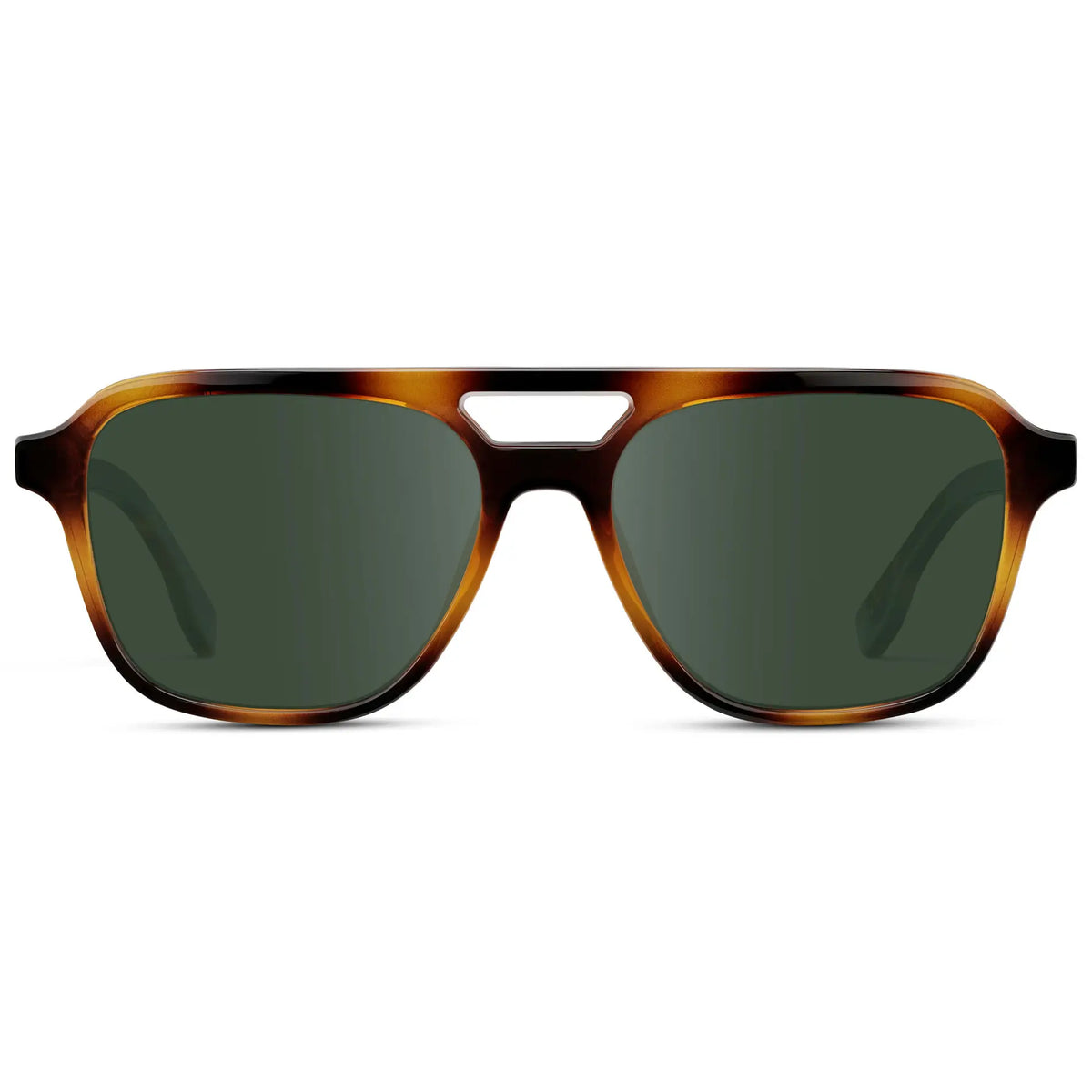 Whiskey Brown Tortoise / G15 || Men's Double Bridge Aviator Prescription Sunglasses with Whiskey Brown Tortoise Acetate Frame and Green Prescription Lens