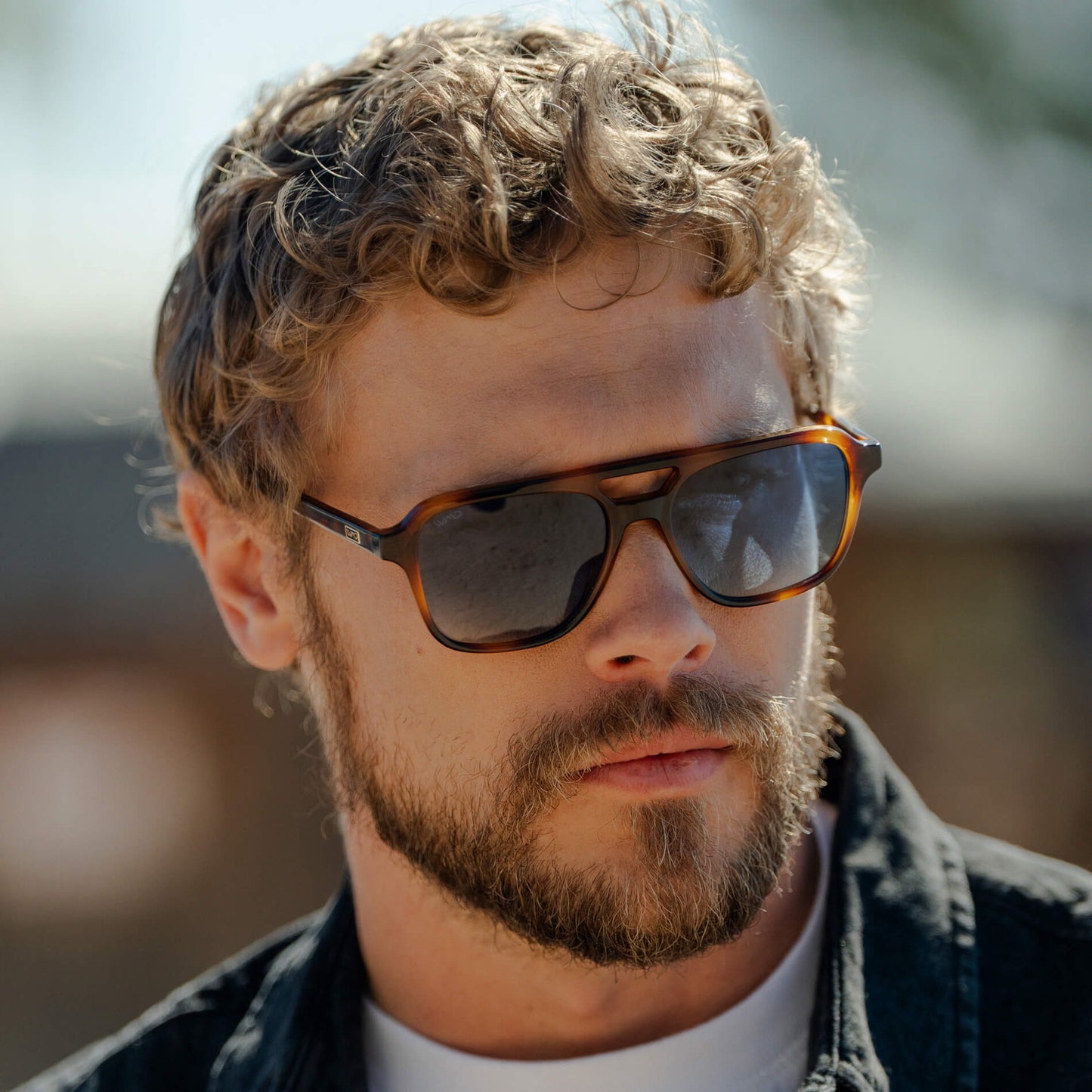 Whiskey Brown Tortoise / Blue Gradient Lens || Men's Double Bridge Aviator Sunglasses with Crystal Verde Acetate Frame and Brown Gradient Polarized Lens